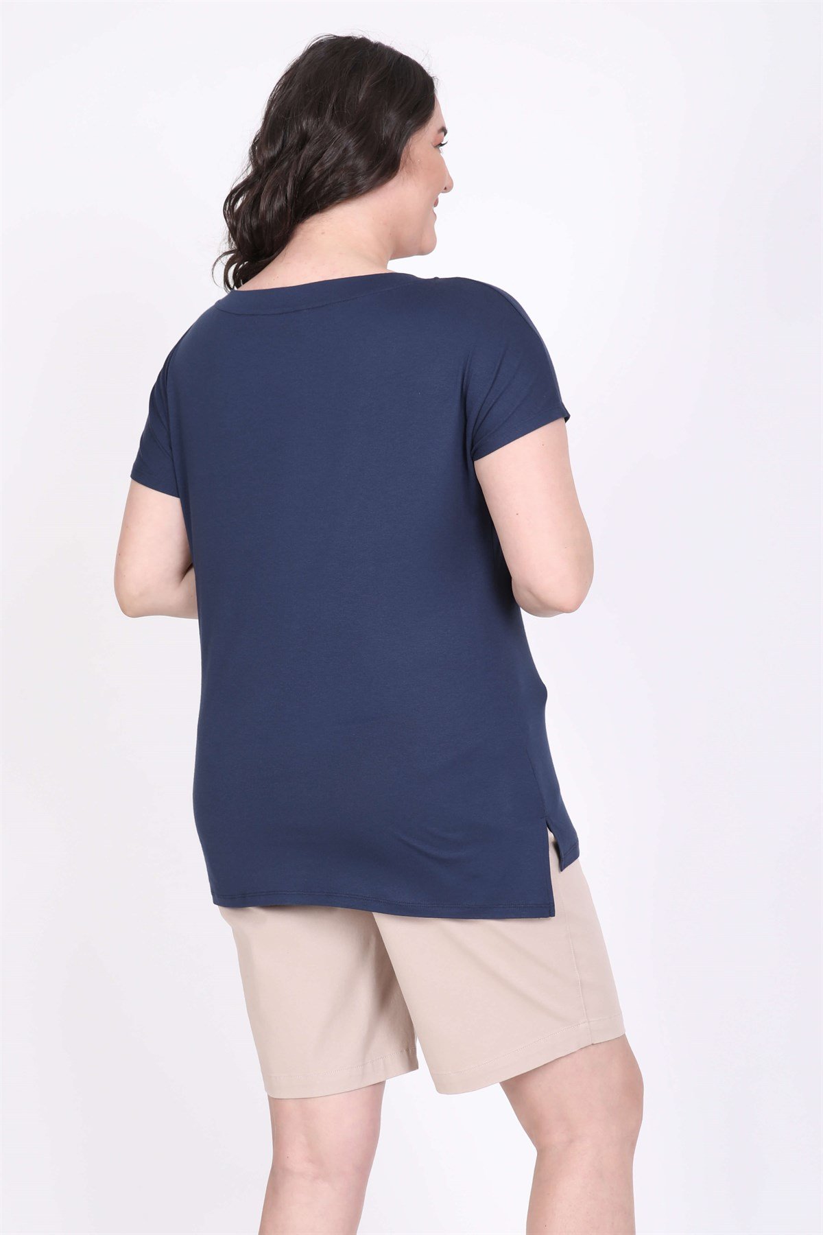 Myline-Karmen Yakalı Tişört-Büyük Beden Tişört-45552