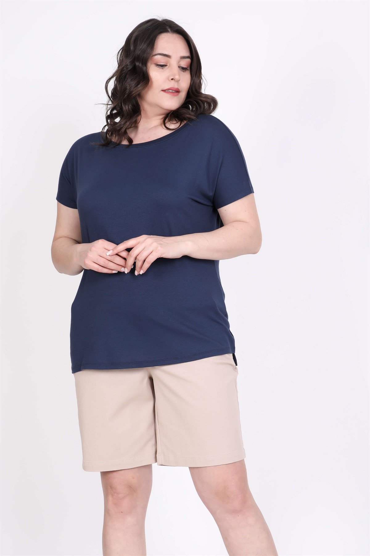 Myline-Karmen Yakalı Tişört-Büyük Beden Tişört-45552