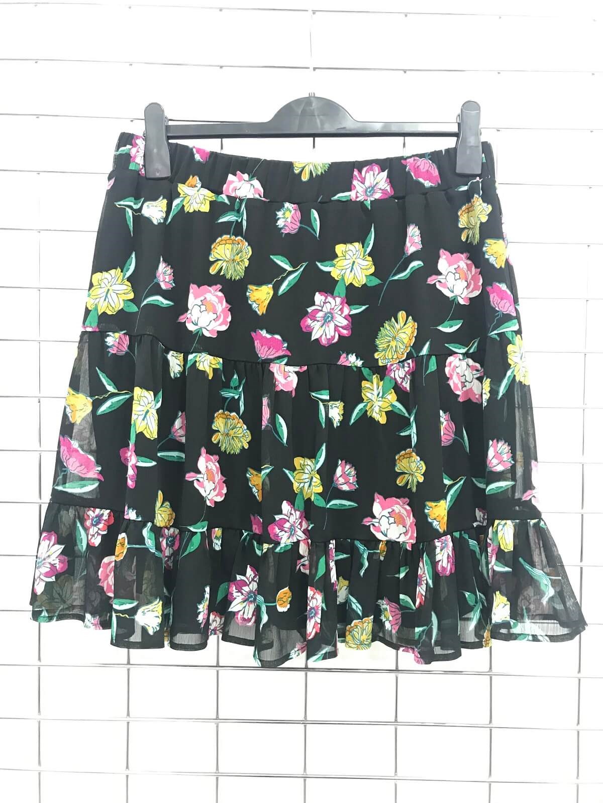 Myline-Katlı Astarlı Şifon Etek-Büyük Beden Outlet-45969