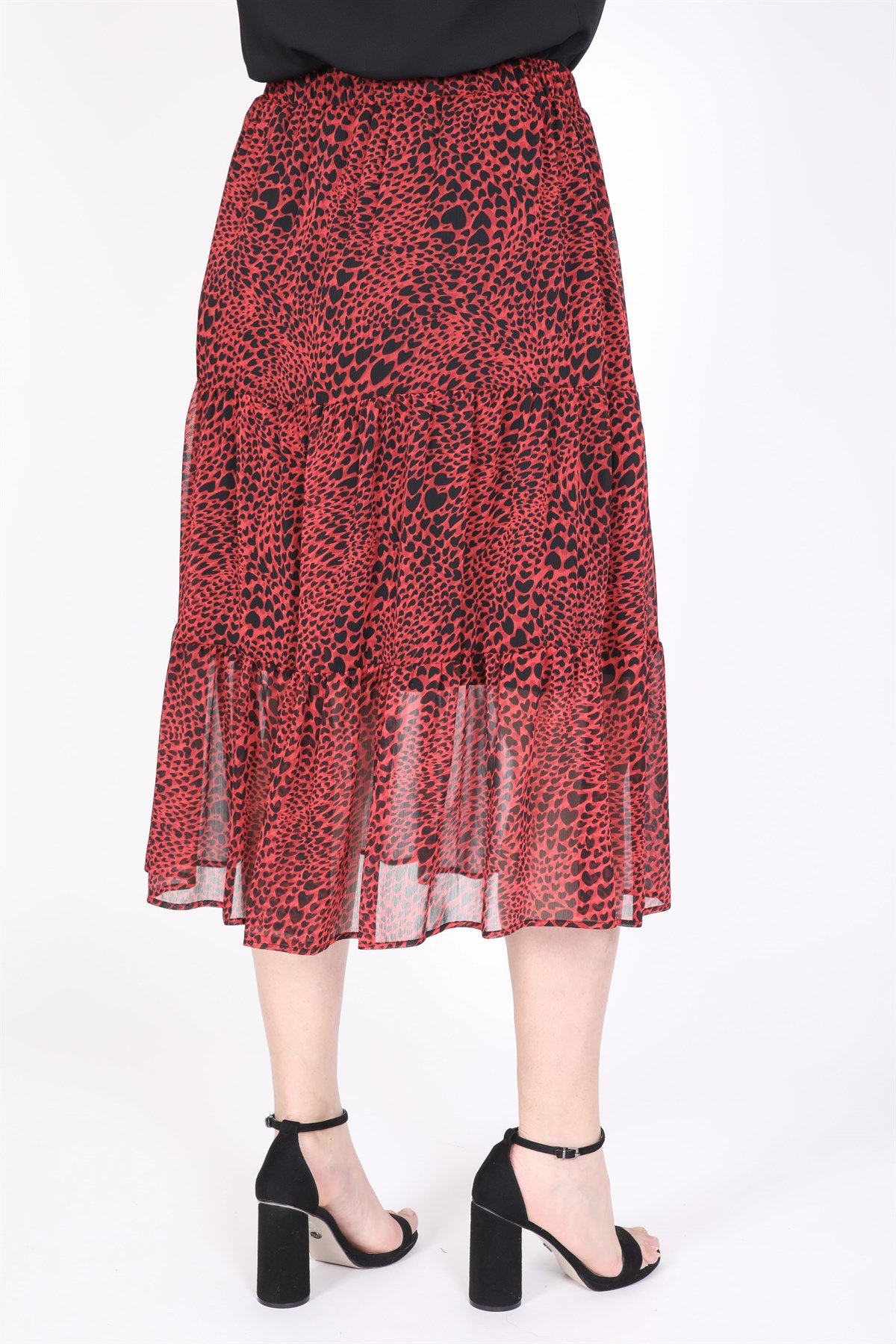 Myline-Katlı Şifon Etek-Büyük Beden Etek-35333