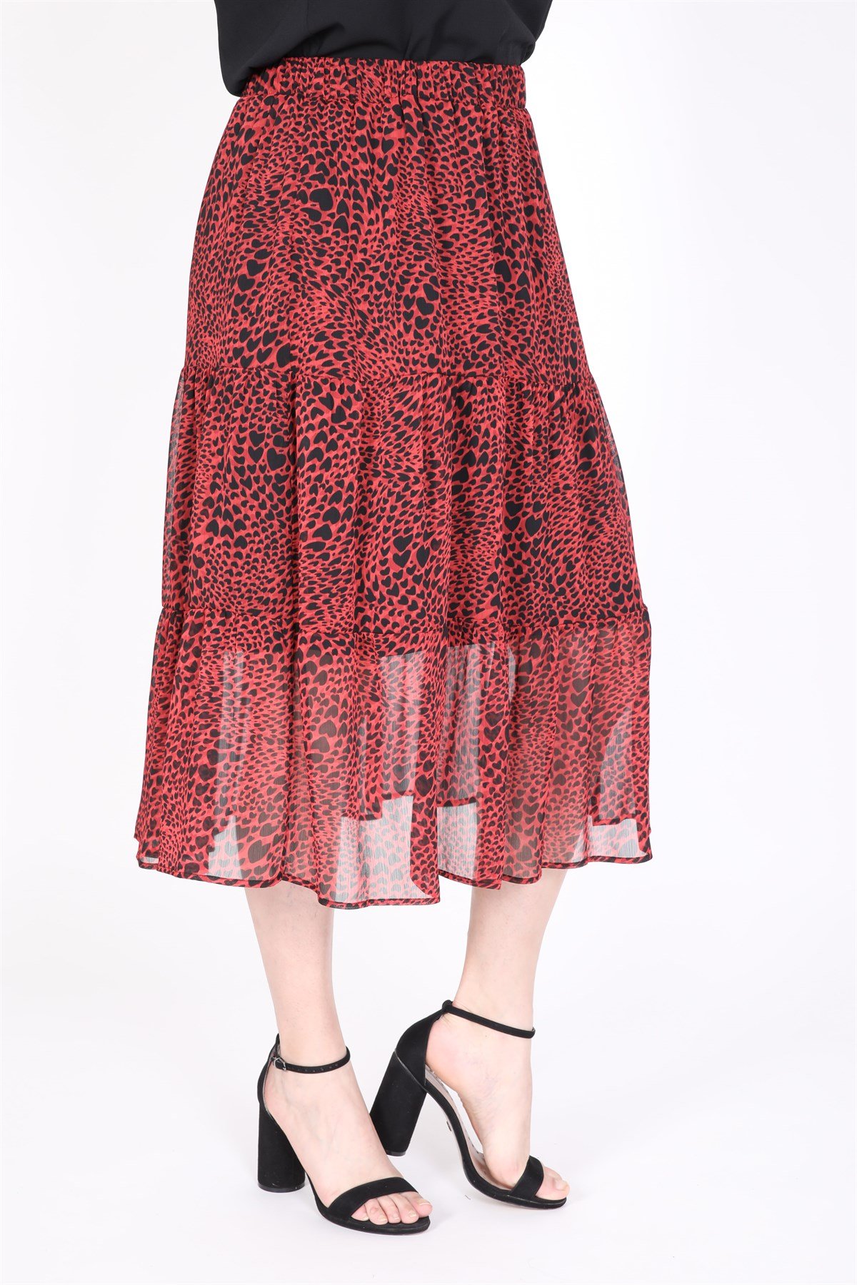 Myline-Katlı Şifon Etek-Büyük Beden Etek-35333