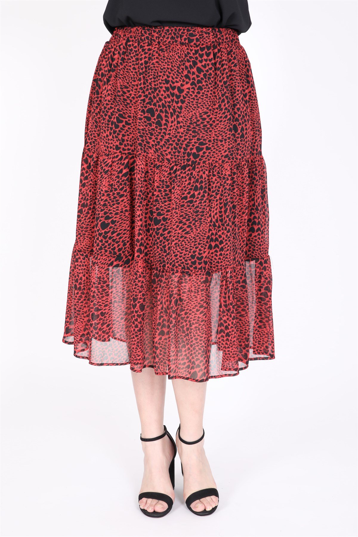 Myline-Katlı Şifon Etek-Büyük Beden Etek-35333