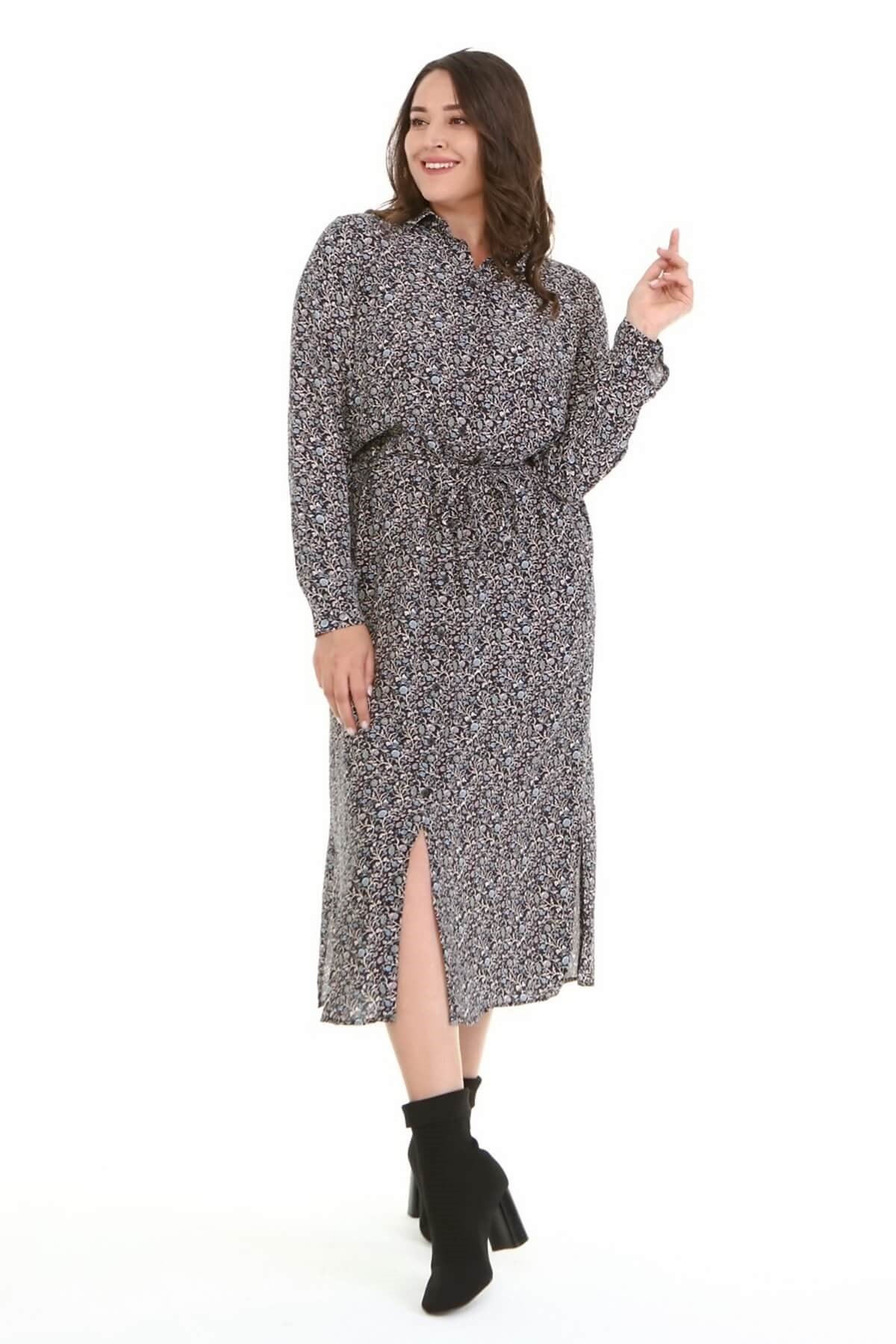 Myline-Kemerli Gömlek Elbise-Büyük Beden Günlük Elbiseler-66908