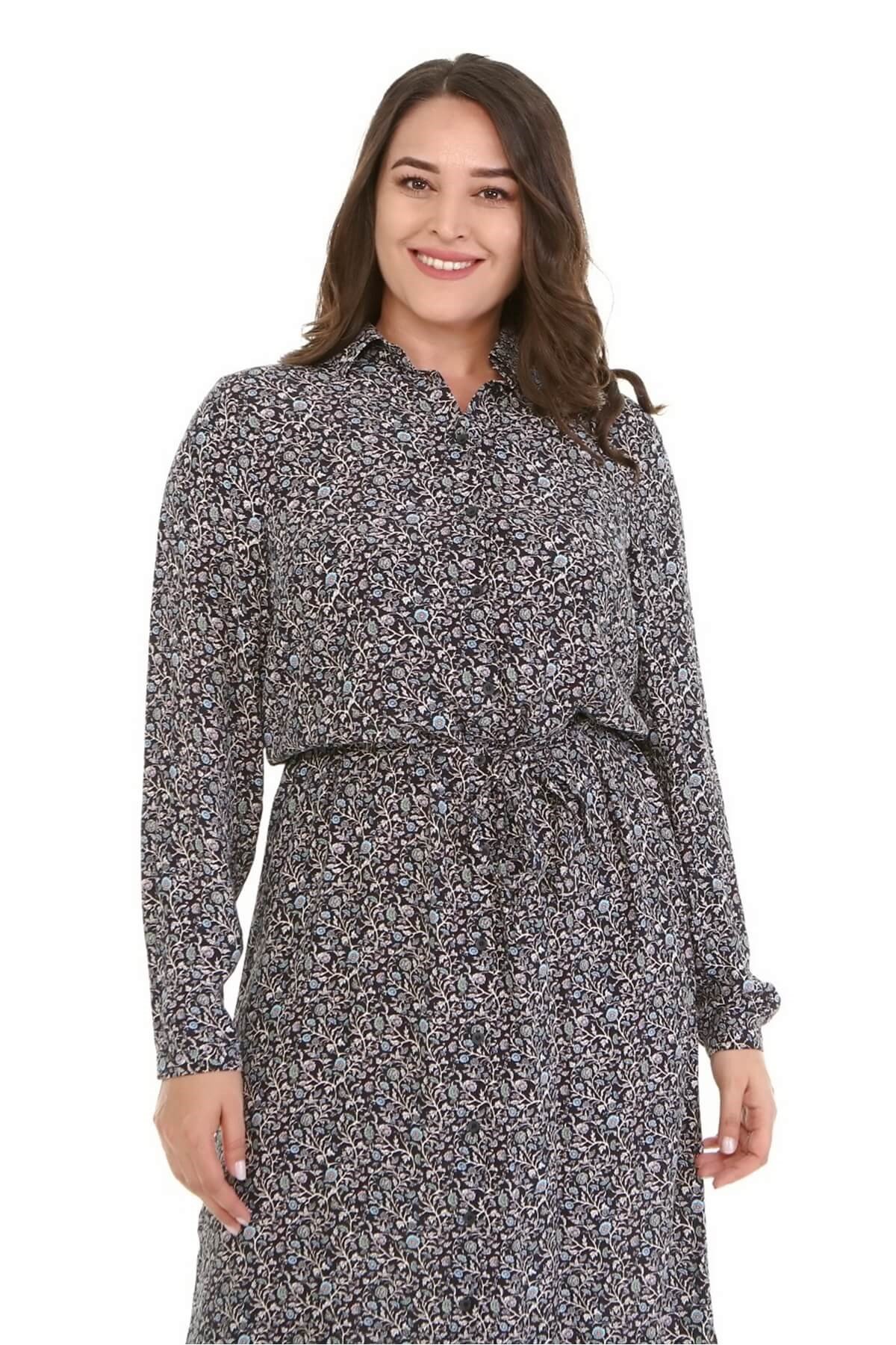 Myline-Kemerli Gömlek Elbise-Büyük Beden Günlük Elbiseler-66908