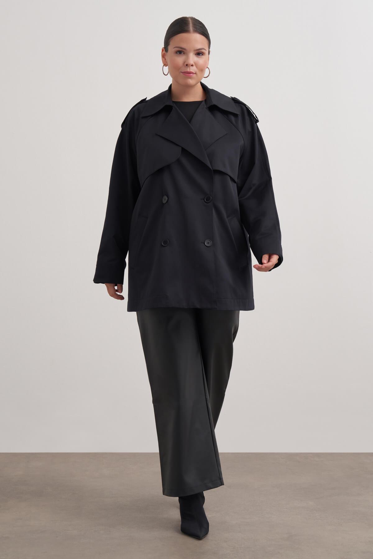 Myline-Kemerli Kısa Trençkot-Büyük Beden Ceket-149599