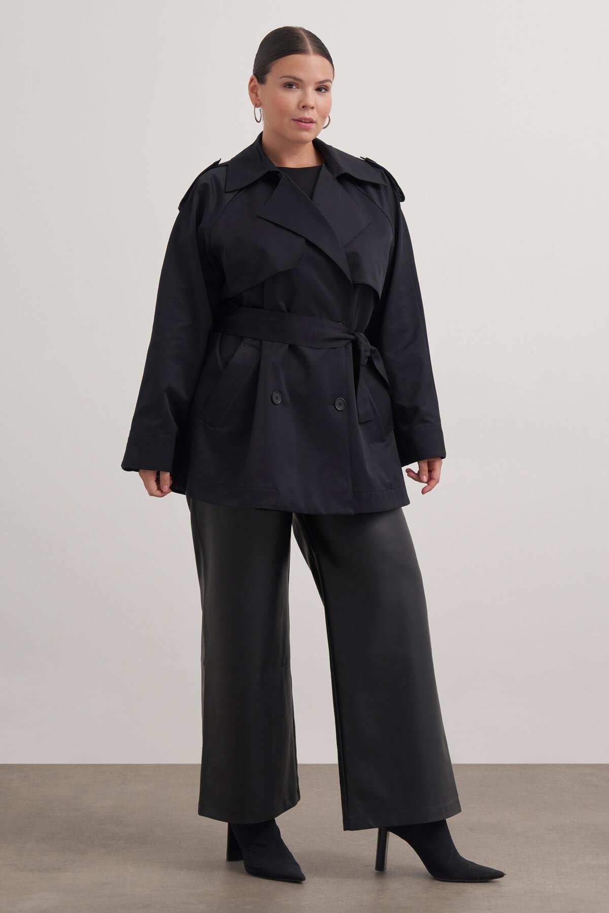 Myline-Kemerli Kısa Trençkot-Büyük Beden Ceket-149599