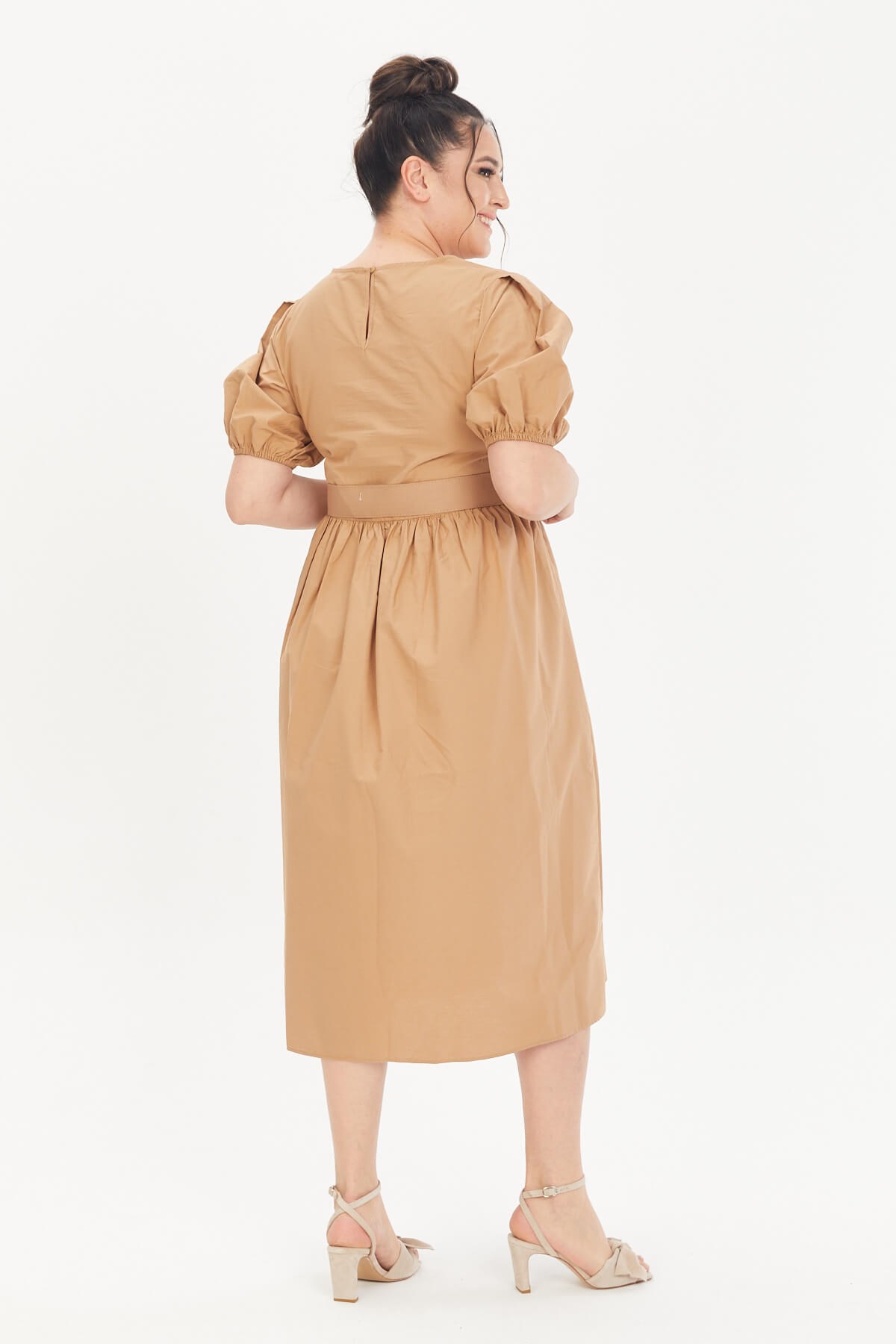 Myline-Kemerli Poplin Elbise-Büyük Beden Günlük Elbiseler-66622