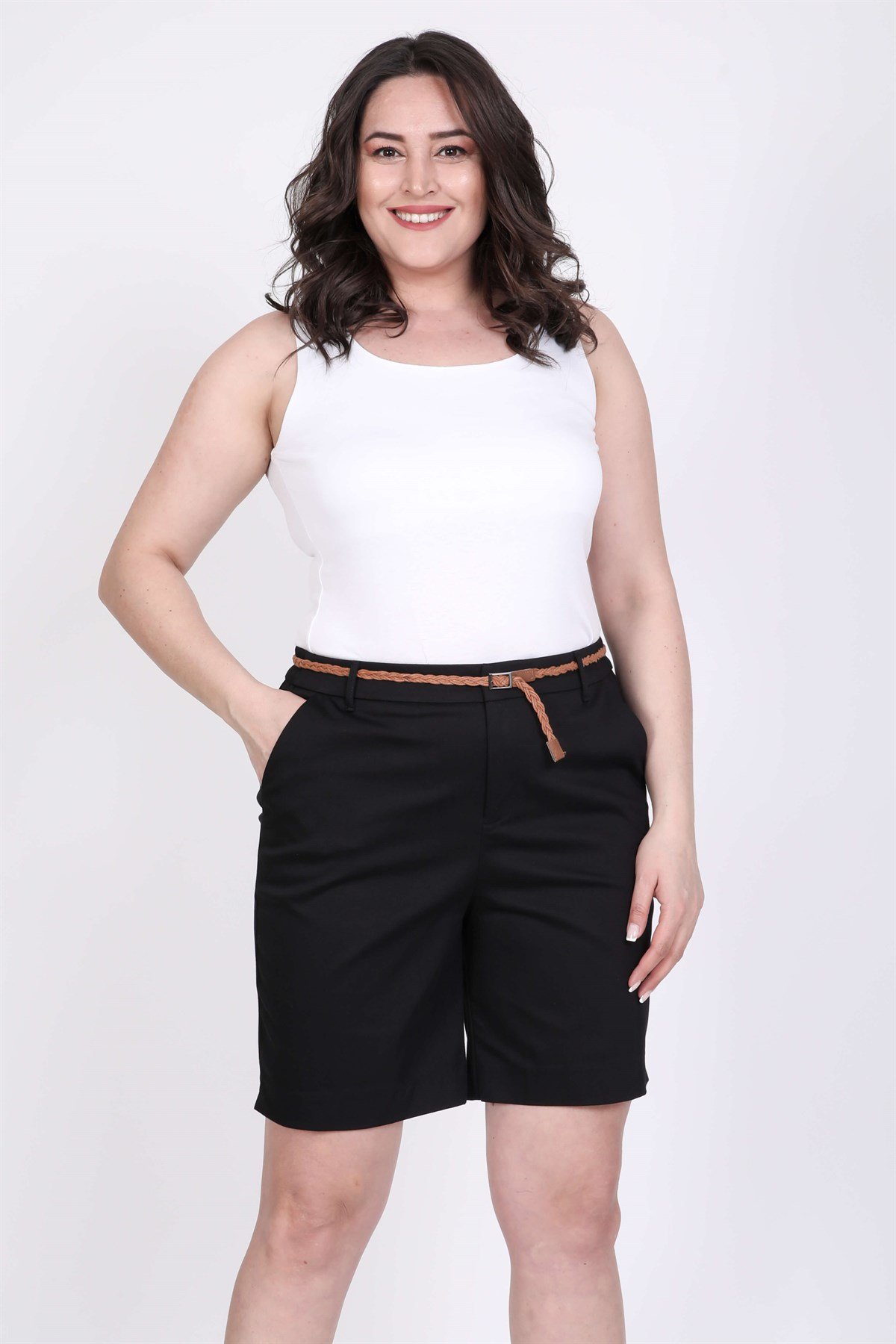 Myline-Kemerli Şort-Büyük Beden Şort-45543