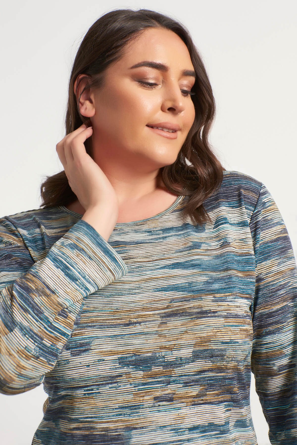 Myline-Kendinden Desenli Örme Tişört-Büyük Beden Tişört-34121