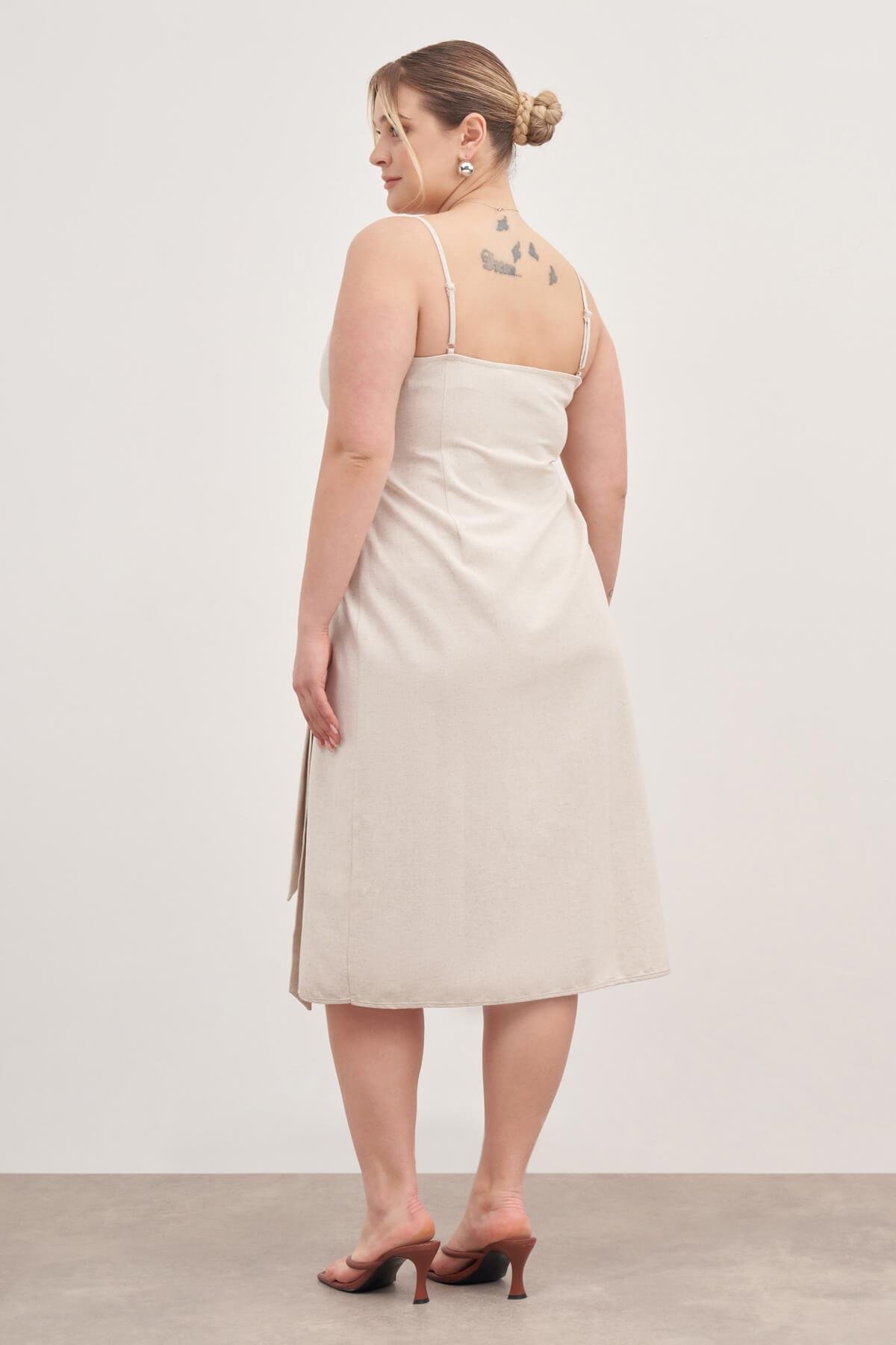 Myline-Keten Anvelop Elbise-Büyük Beden Günlük Elbiseler-129009