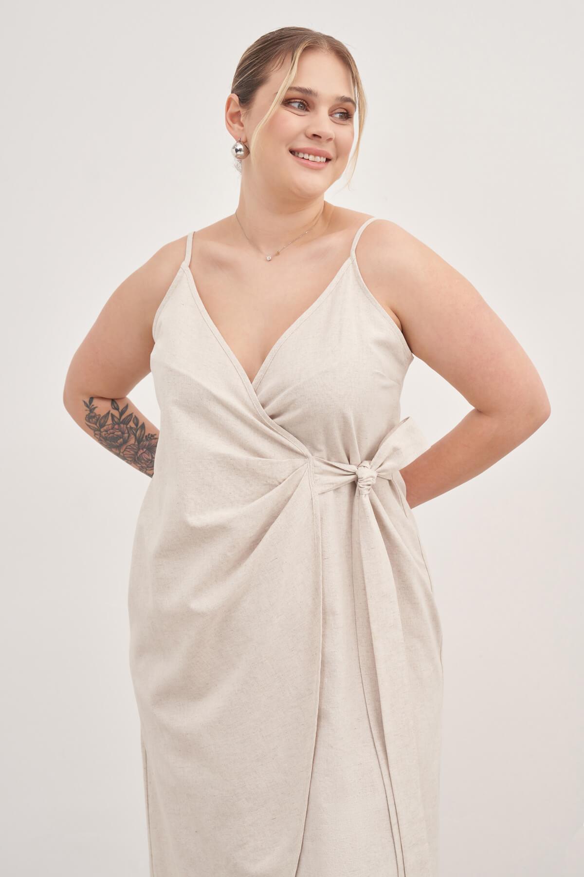 Myline-Keten Anvelop Elbise-Büyük Beden Günlük Elbiseler-129009