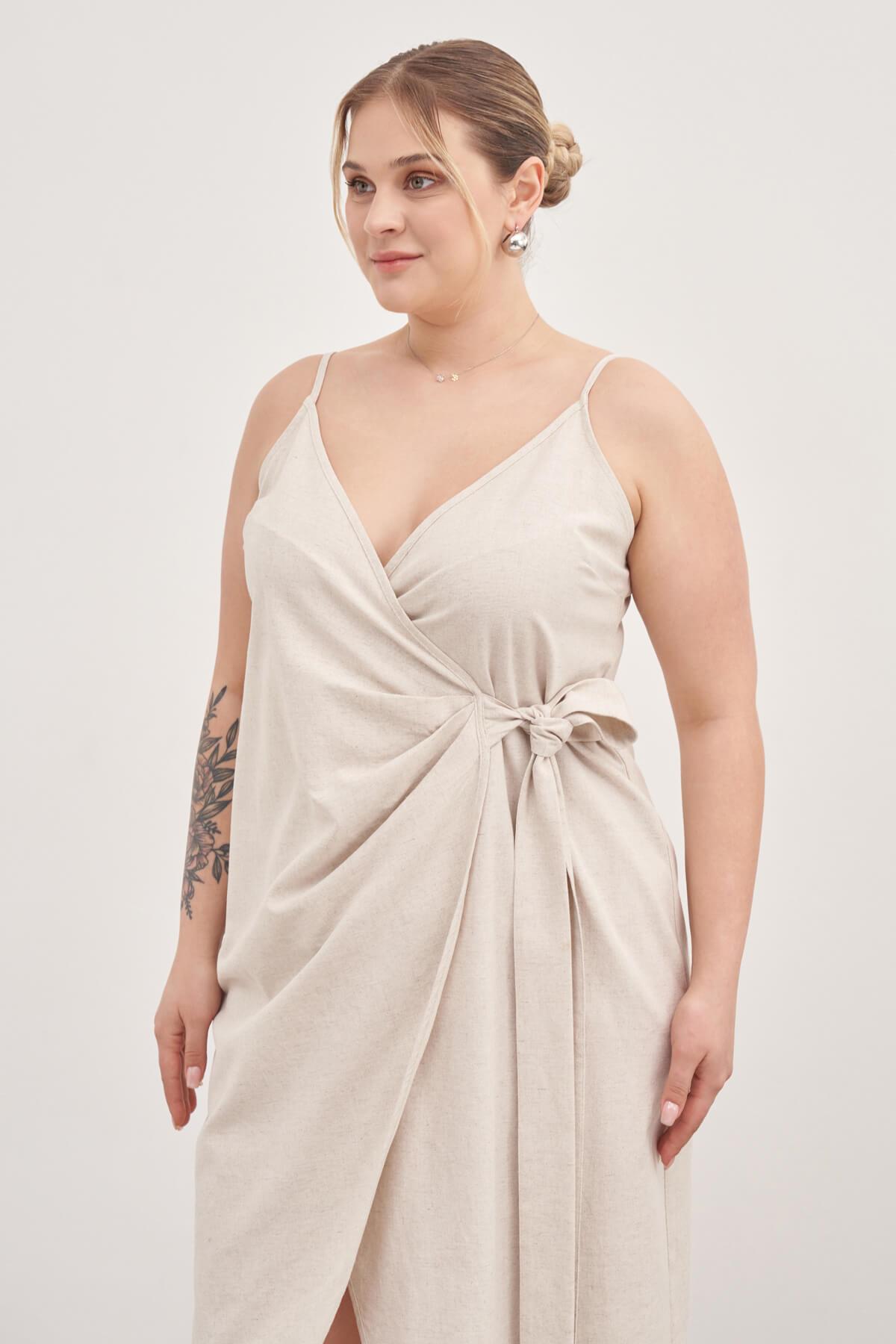 Myline-Keten Anvelop Elbise-Büyük Beden Günlük Elbiseler-129009