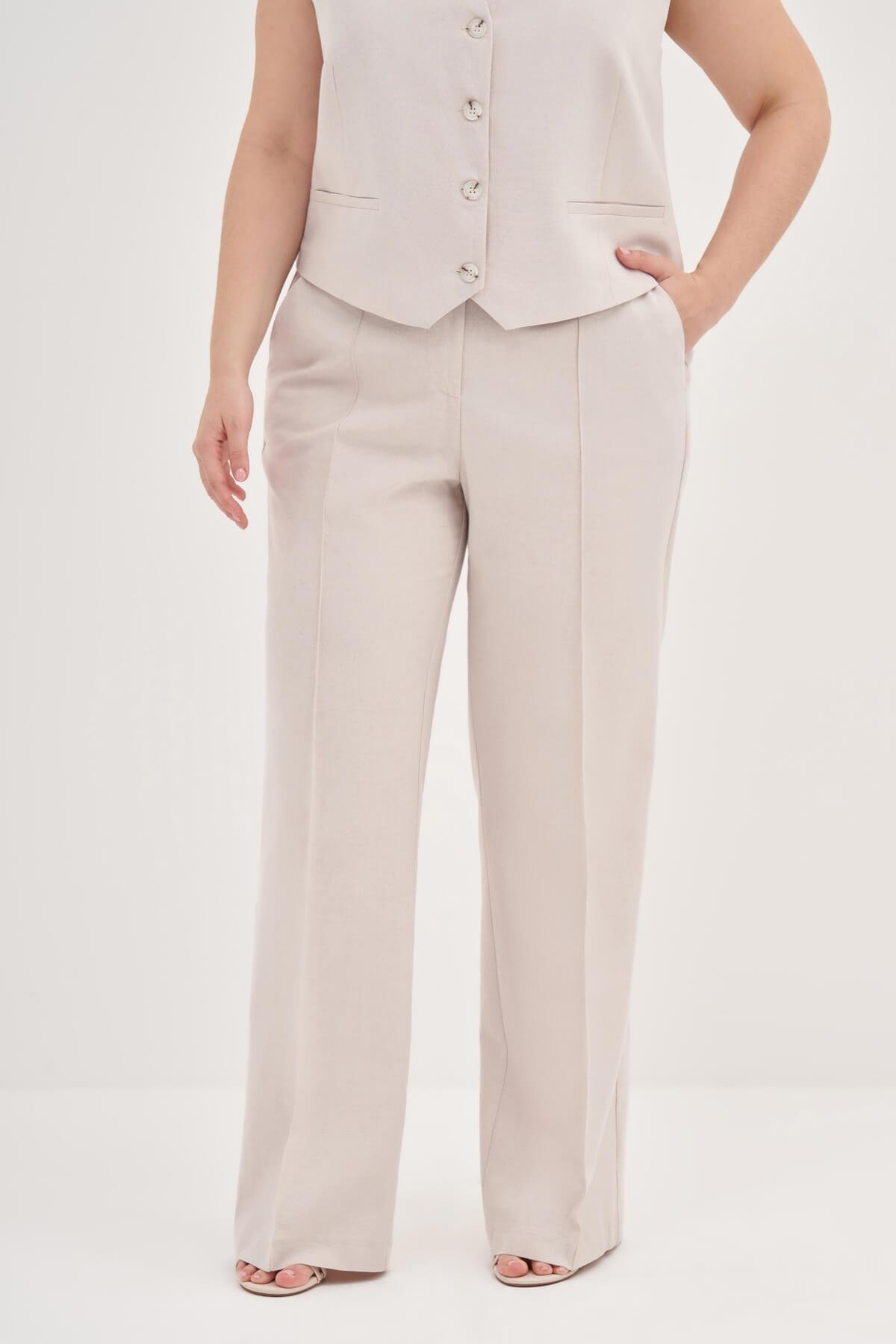 Myline-Keten Düz Kesim Klasik Pantolon-Büyük Beden Pantolon-129039