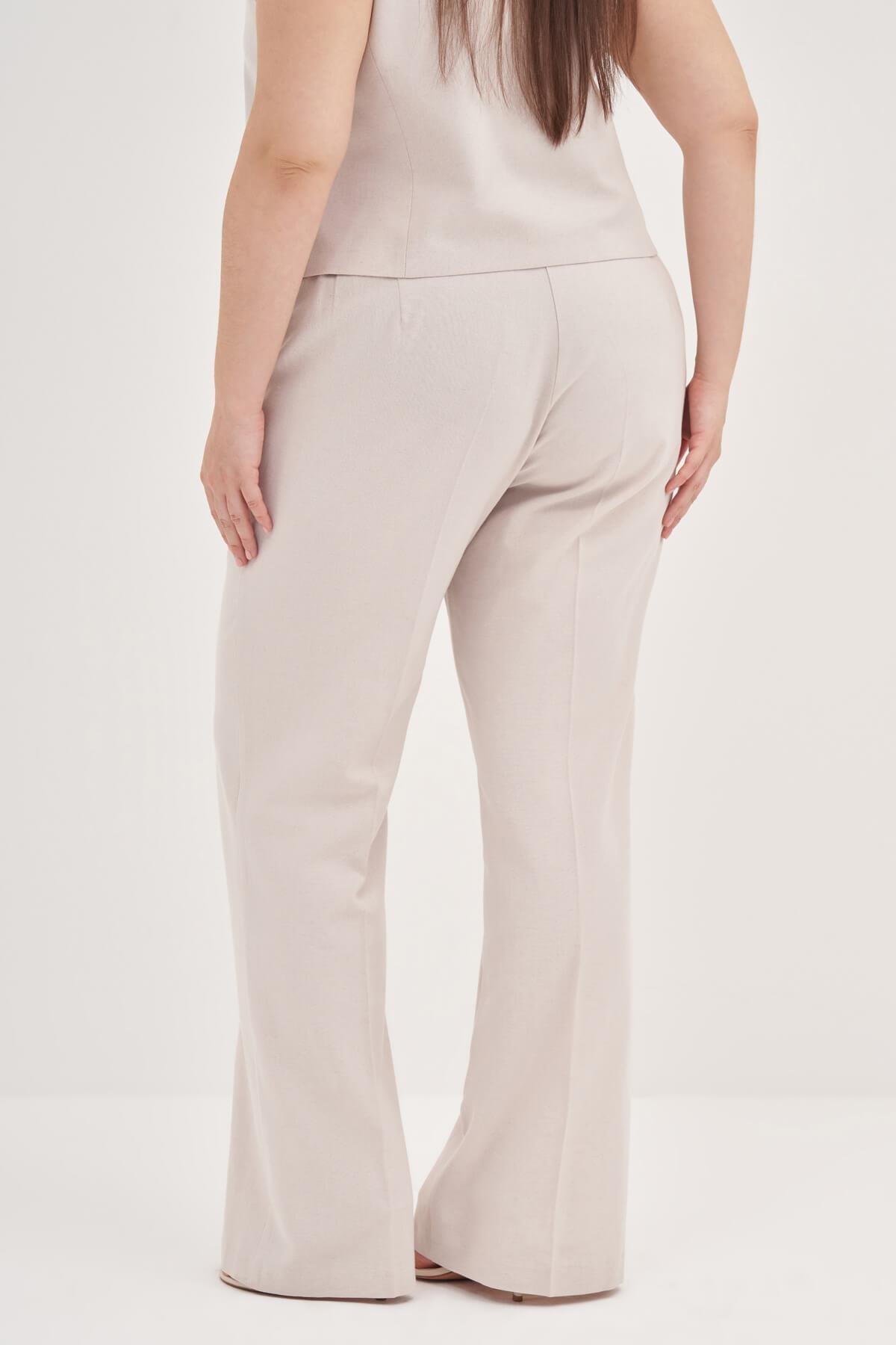 Myline-Keten Düz Kesim Klasik Pantolon-Büyük Beden Pantolon-129039