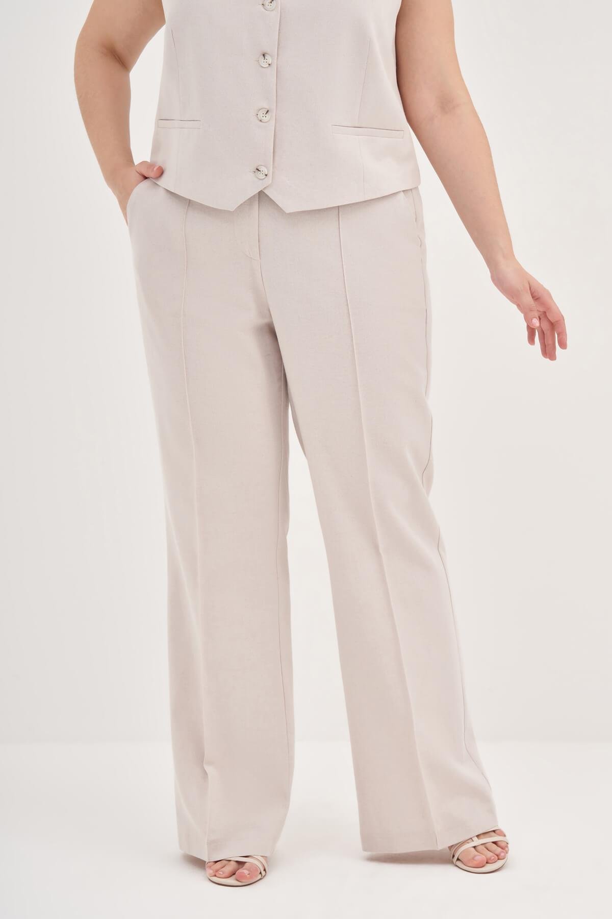 Myline-Keten Düz Kesim Klasik Pantolon-Büyük Beden Pantolon-129039