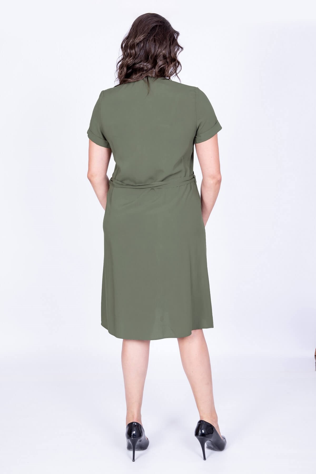 Myline-Kısa Kol Önden Düğmeli Elbise-Büyük Beden Günlük Elbiseler-34943