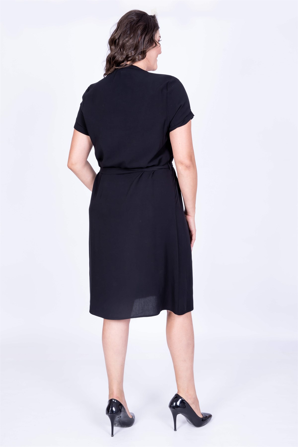 Myline-Kısa Kol Önden Düğmeli Elbise-Büyük Beden Günlük Elbiseler-34942