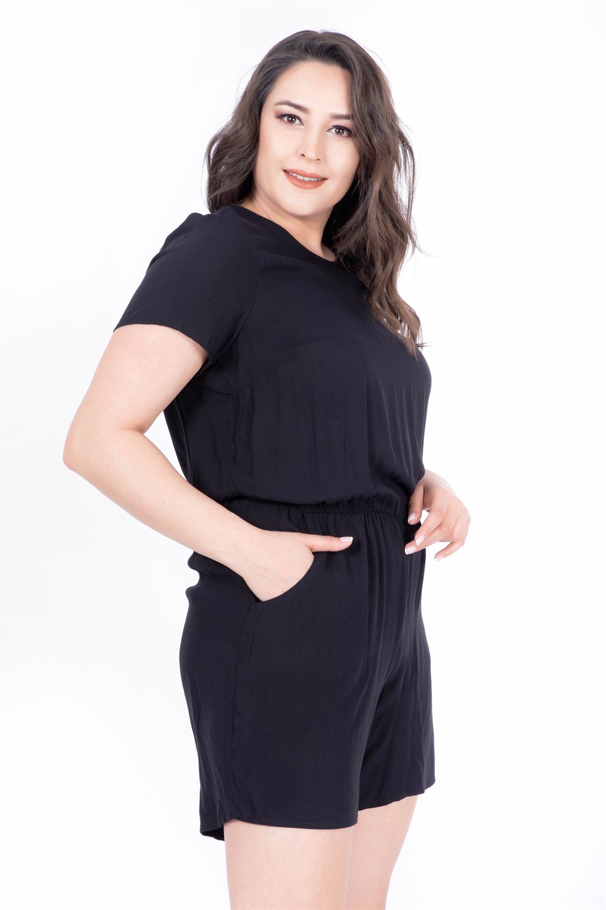 Myline-Kısa Kollu Cepli Tulum-Büyük Beden Tulum-23773