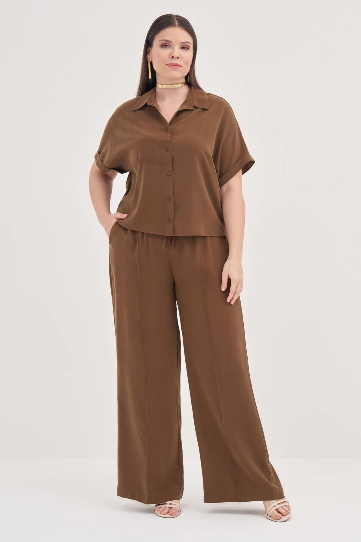 Myline-Kısa Kollu Oversize Gömlek-Büyük Beden Gömlek-139067