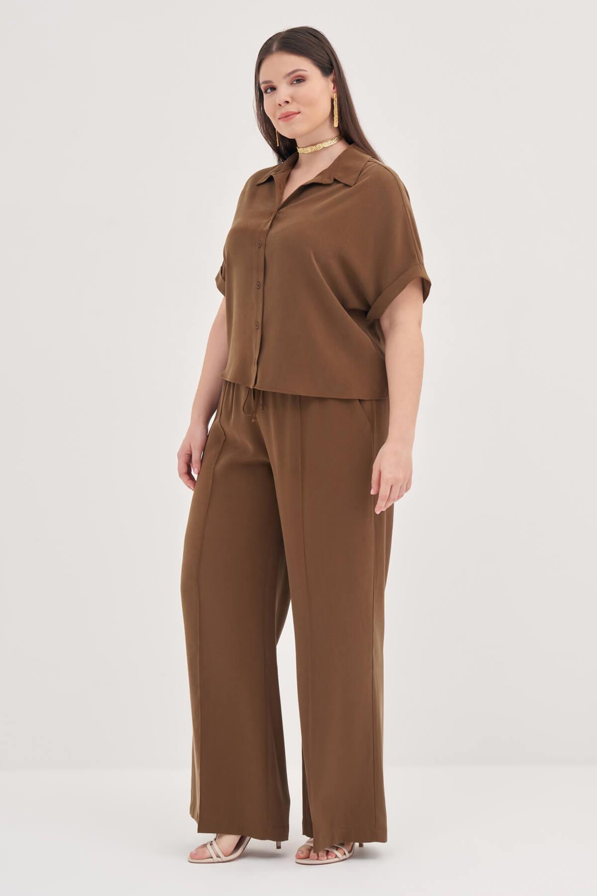 Myline-Kısa Kollu Oversize Gömlek-Büyük Beden Gömlek-139067