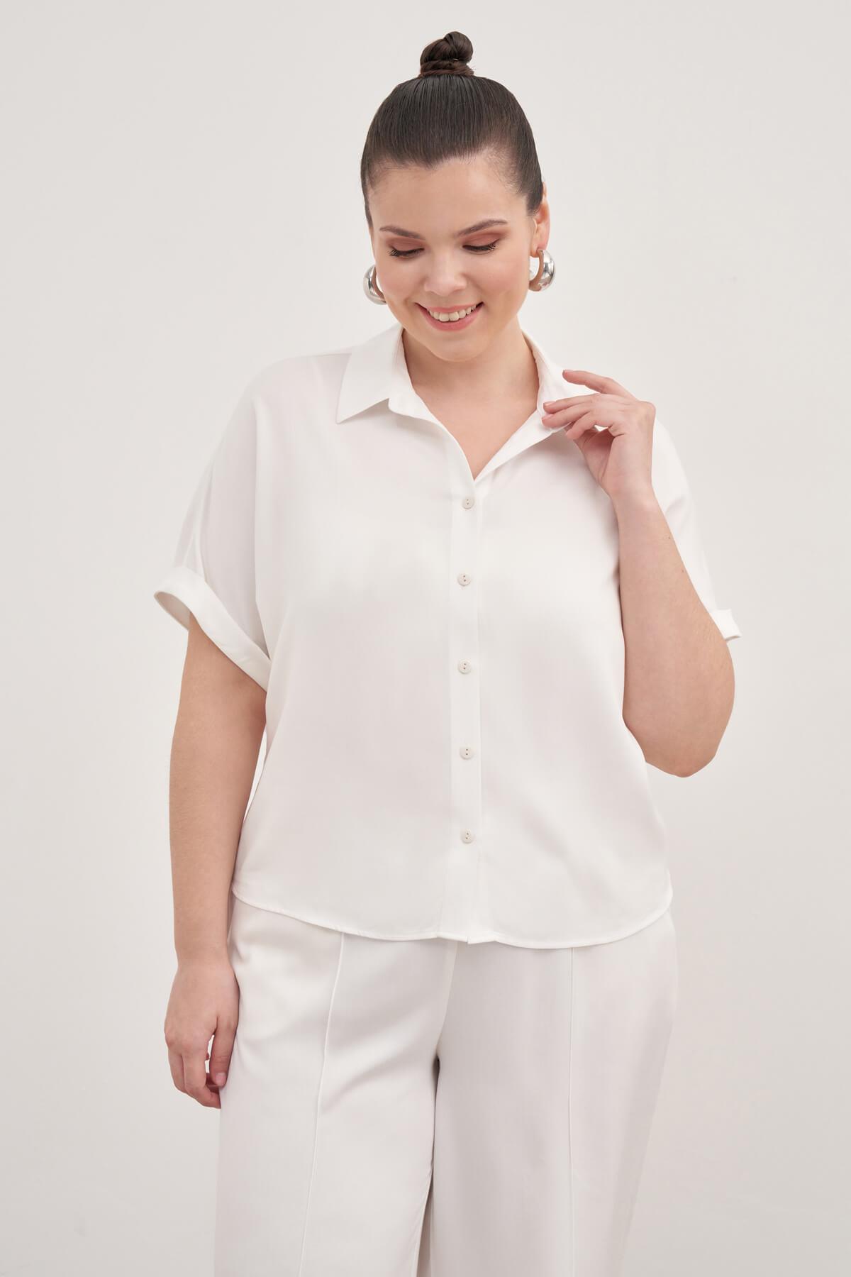 Myline-Kısa Kollu Oversize Gömlek -Büyük Beden Gömlek-139157