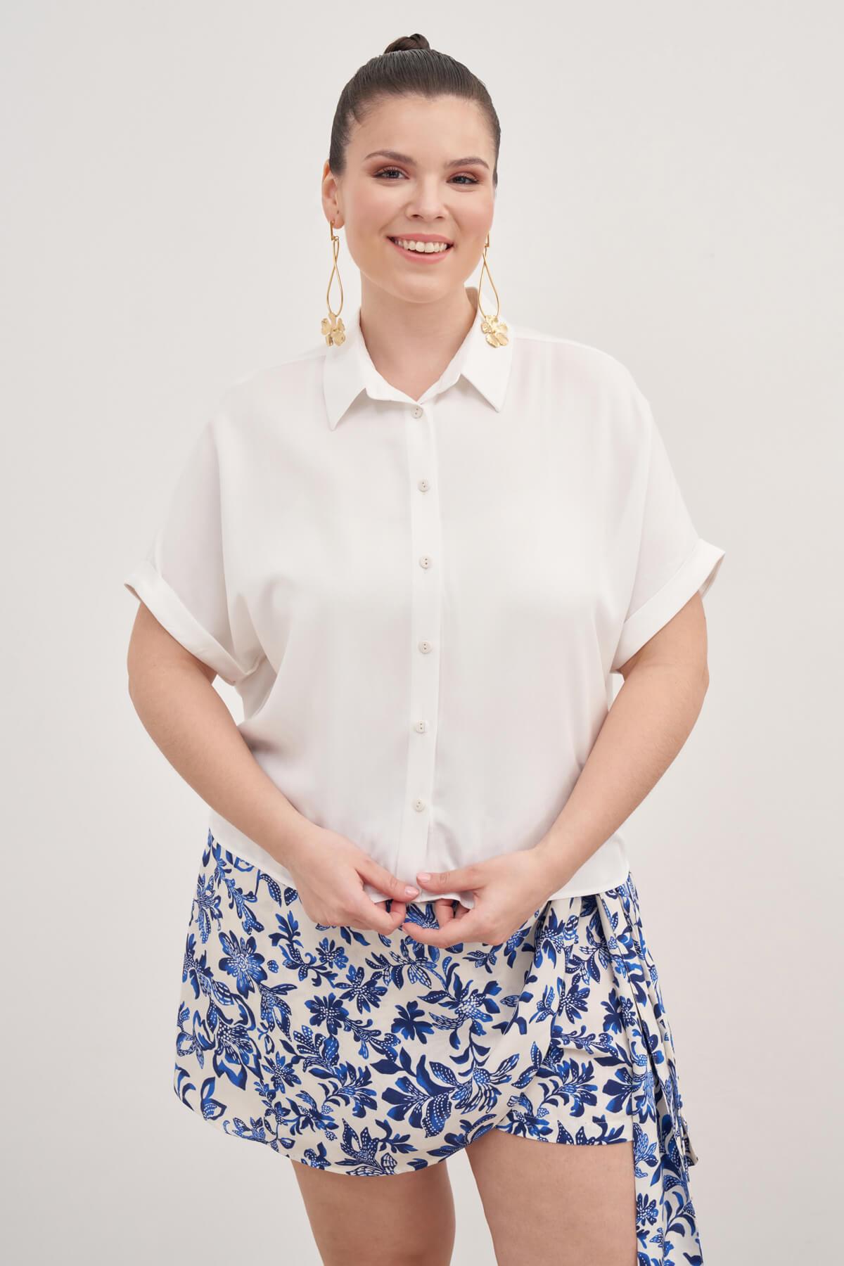 Myline-Kısa Kollu Oversize Gömlek -Büyük Beden Gömlek-139157