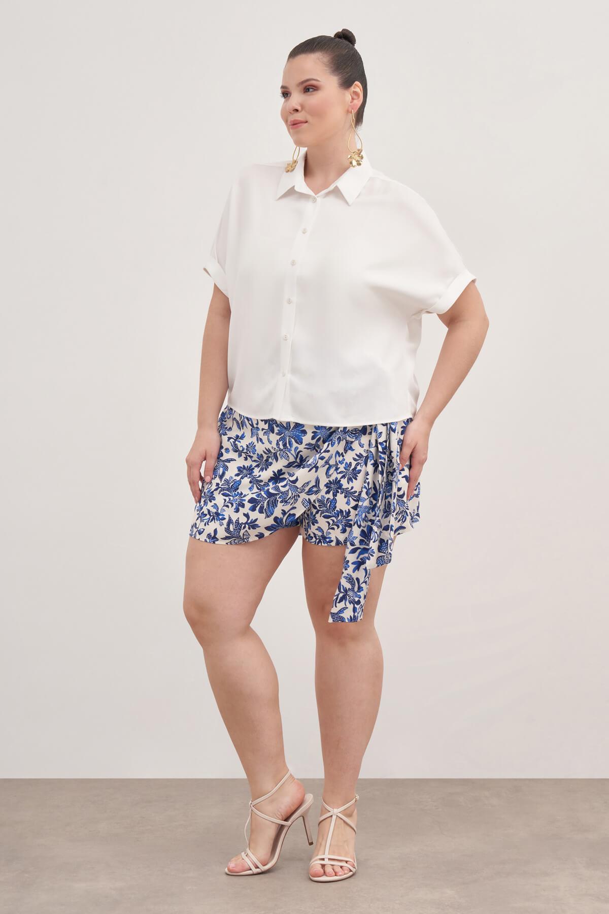 Myline-Kısa Kollu Oversize Gömlek -Büyük Beden Gömlek-139157