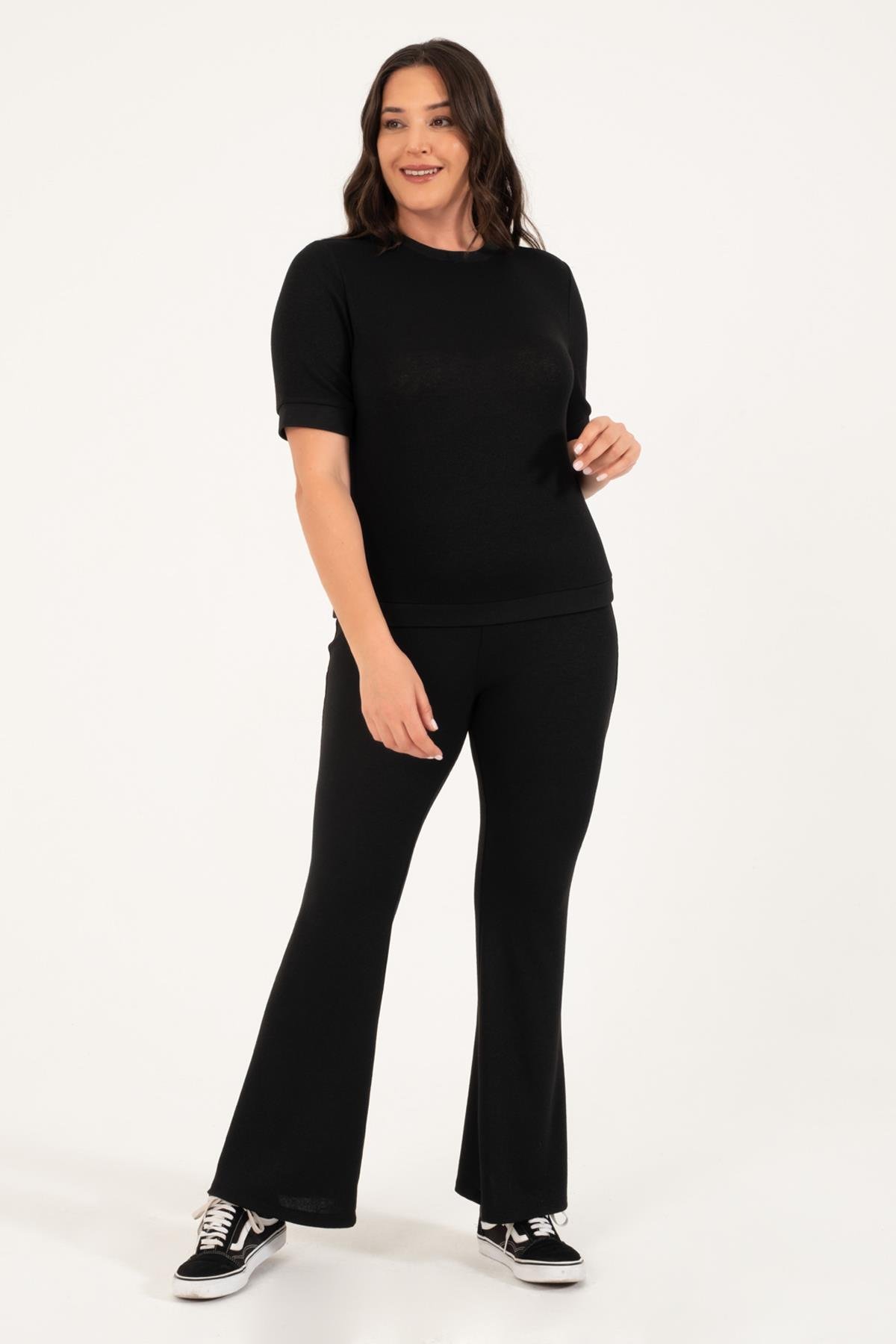 Myline-Kısa Kollu Triko Top-Büyük Beden Tişört-128837