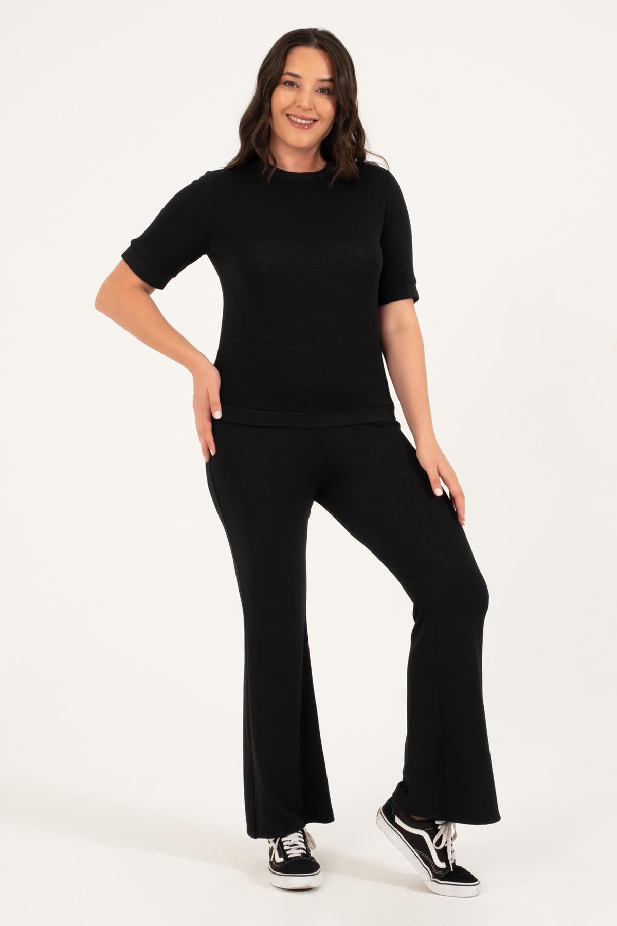 Myline-Kısa Kollu Triko Top-Büyük Beden Tişört-128837