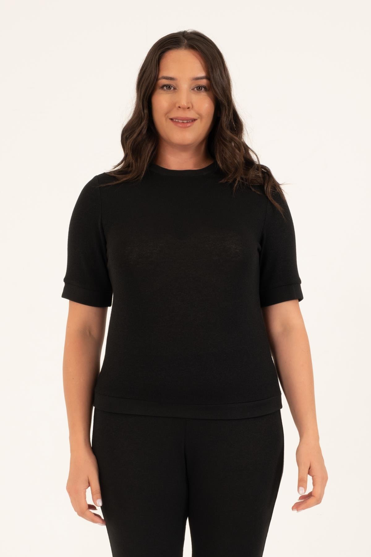 Myline-Kısa Kollu Triko Top-Büyük Beden Tişört-128837