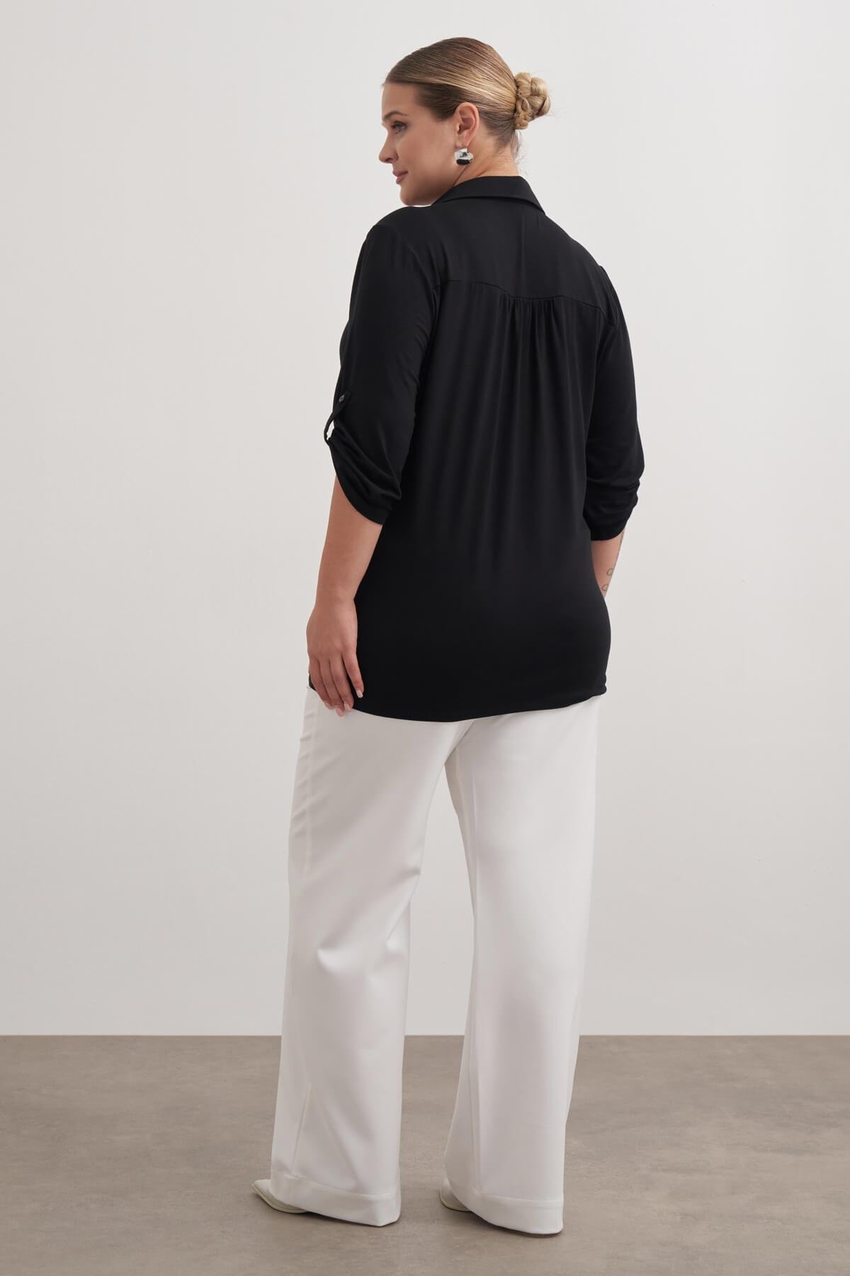 Myline-Kıvrık Kollu Örme Bluz-Büyük Beden Bluz-149509