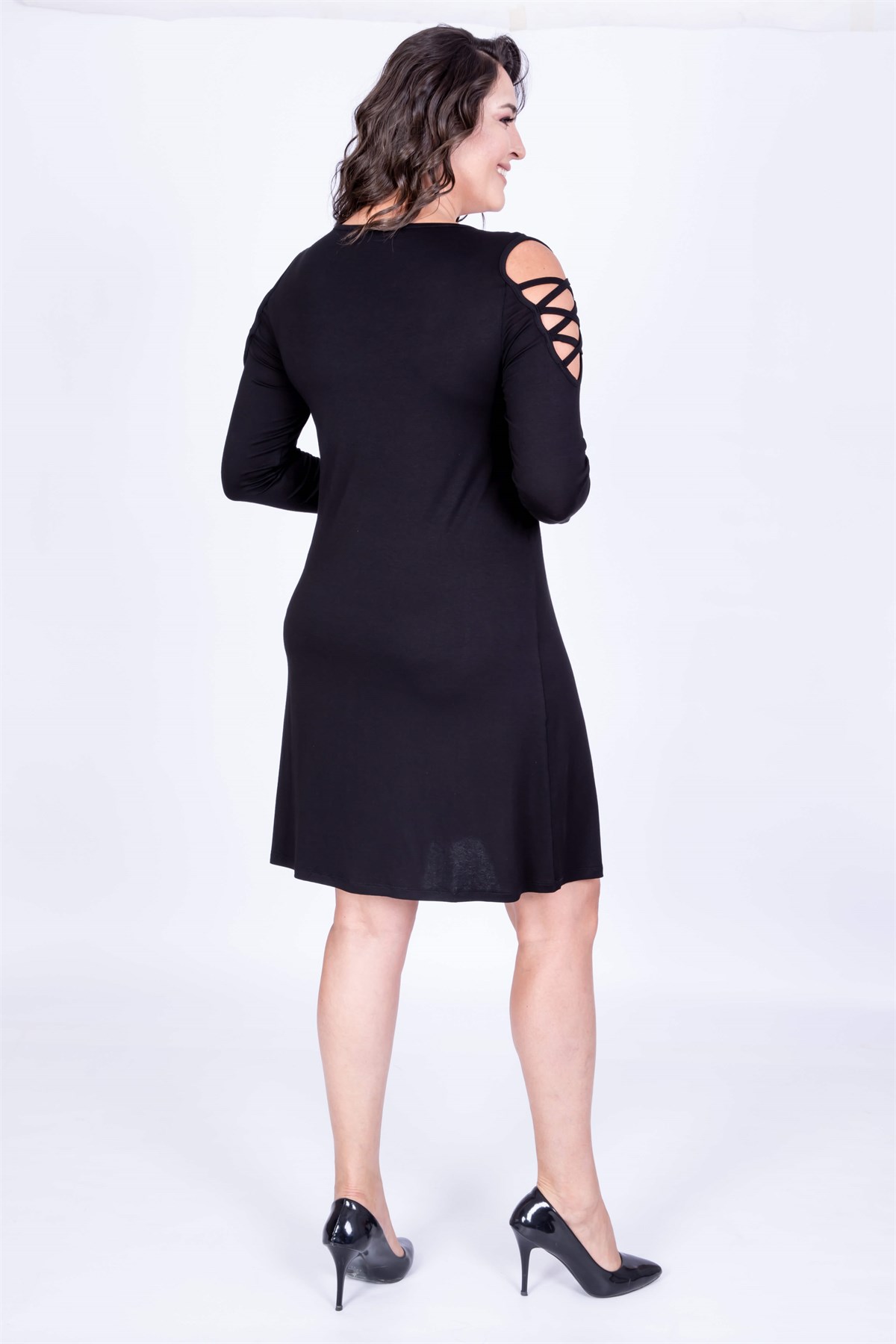 Myline-Kol Biyeli Çerçeveli Elbise-Büyük Beden Günlük Elbiseler-35004