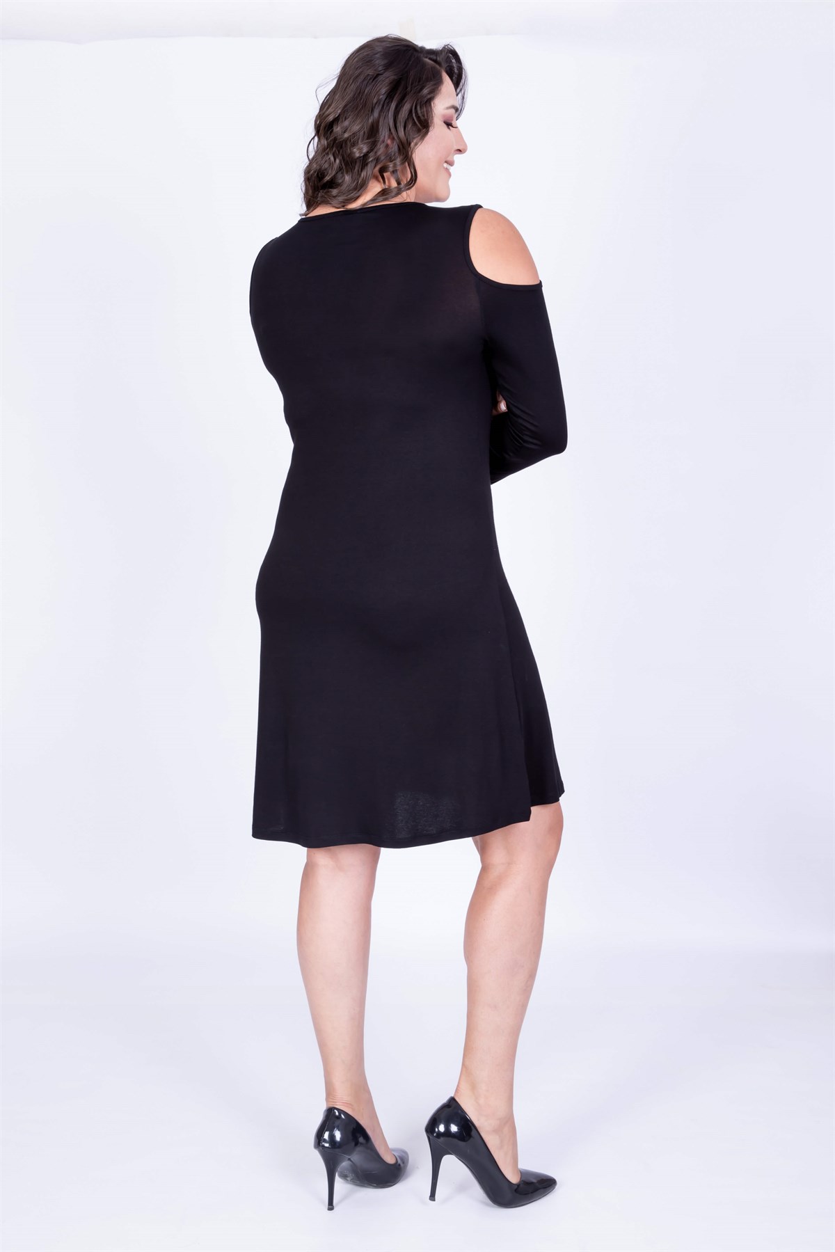 Myline-Kol Çerçeveli Biye Detaylı Elbise-Büyük Beden Günlük Elbiseler-34996