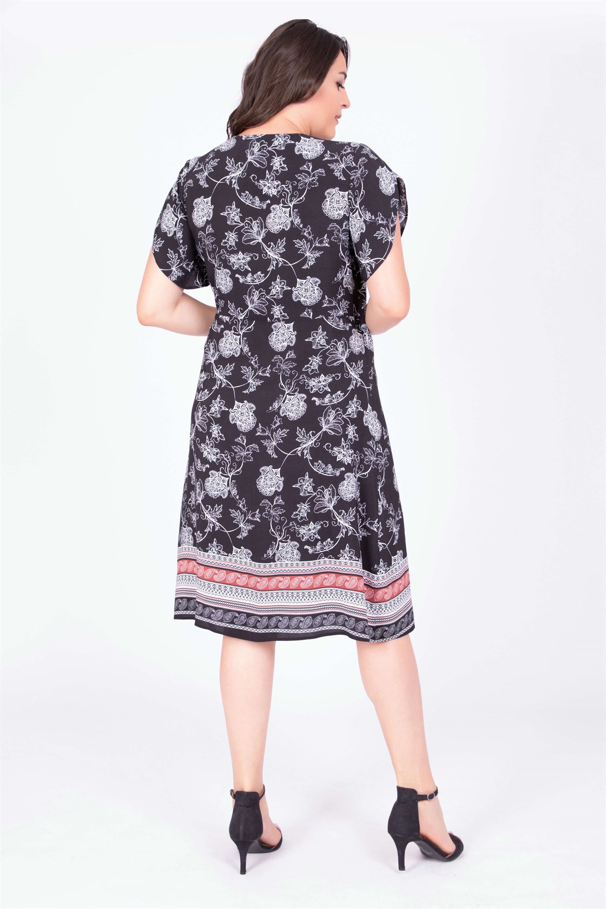 Myline-Kol Detaylı Kruvaze Elbise-Büyük Beden Günlük Elbiseler-34894