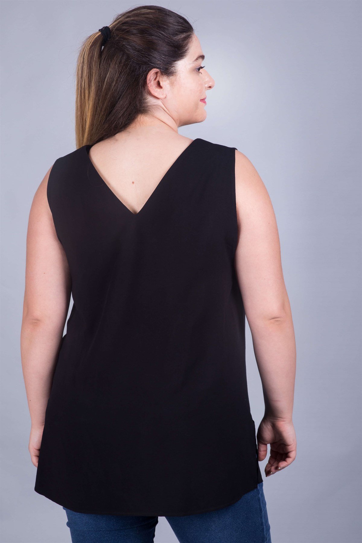 Myline-Kol Detaylı V Yakalı Bluz-Büyük Beden Bluz-23931