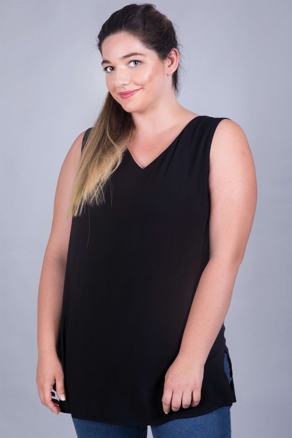 Myline-Kol Detaylı V Yakalı Bluz-Büyük Beden Bluz-23931