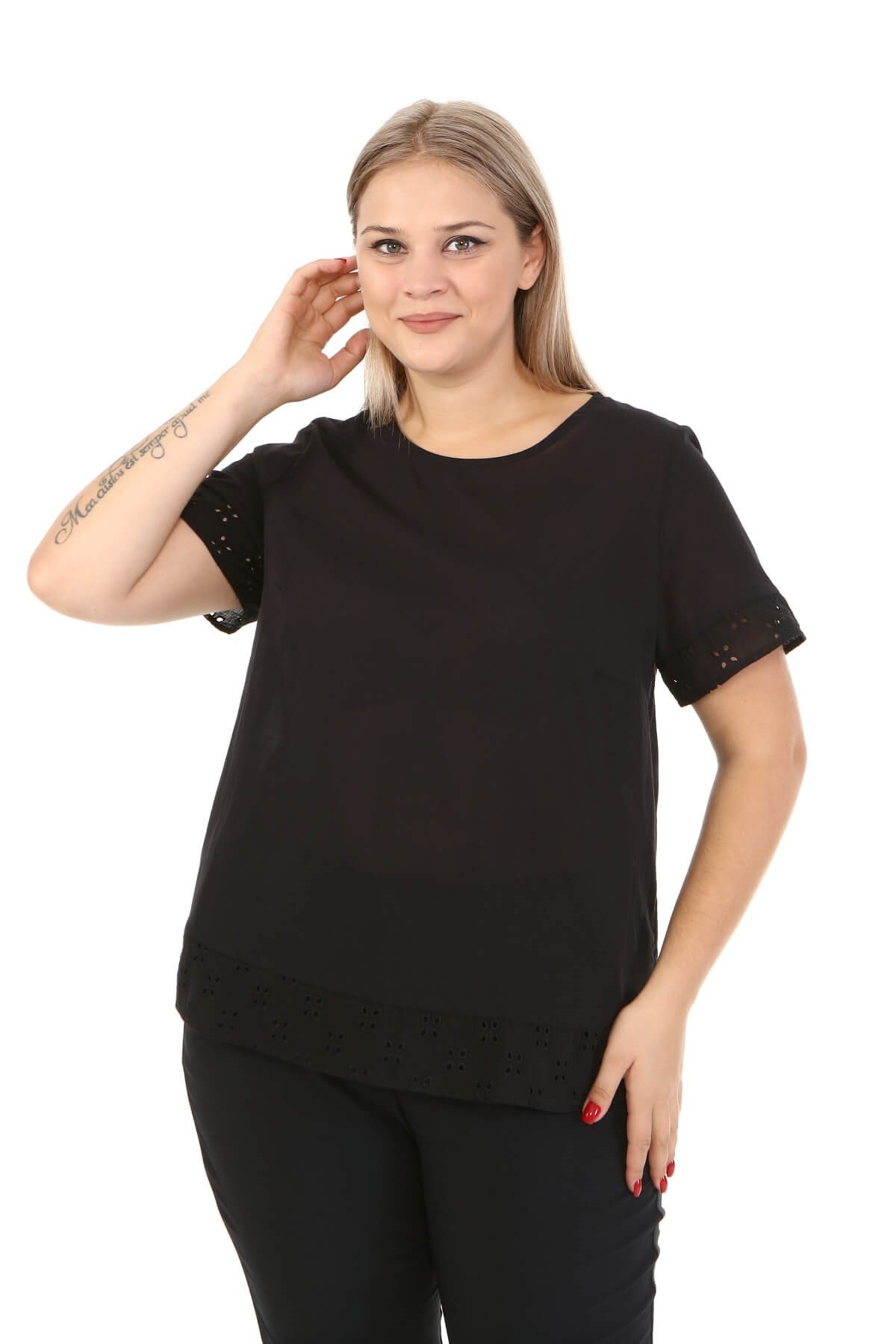 Myline-Kol ve Etek Ucu Fistolu Bluz-Büyük Beden Bluz-66911