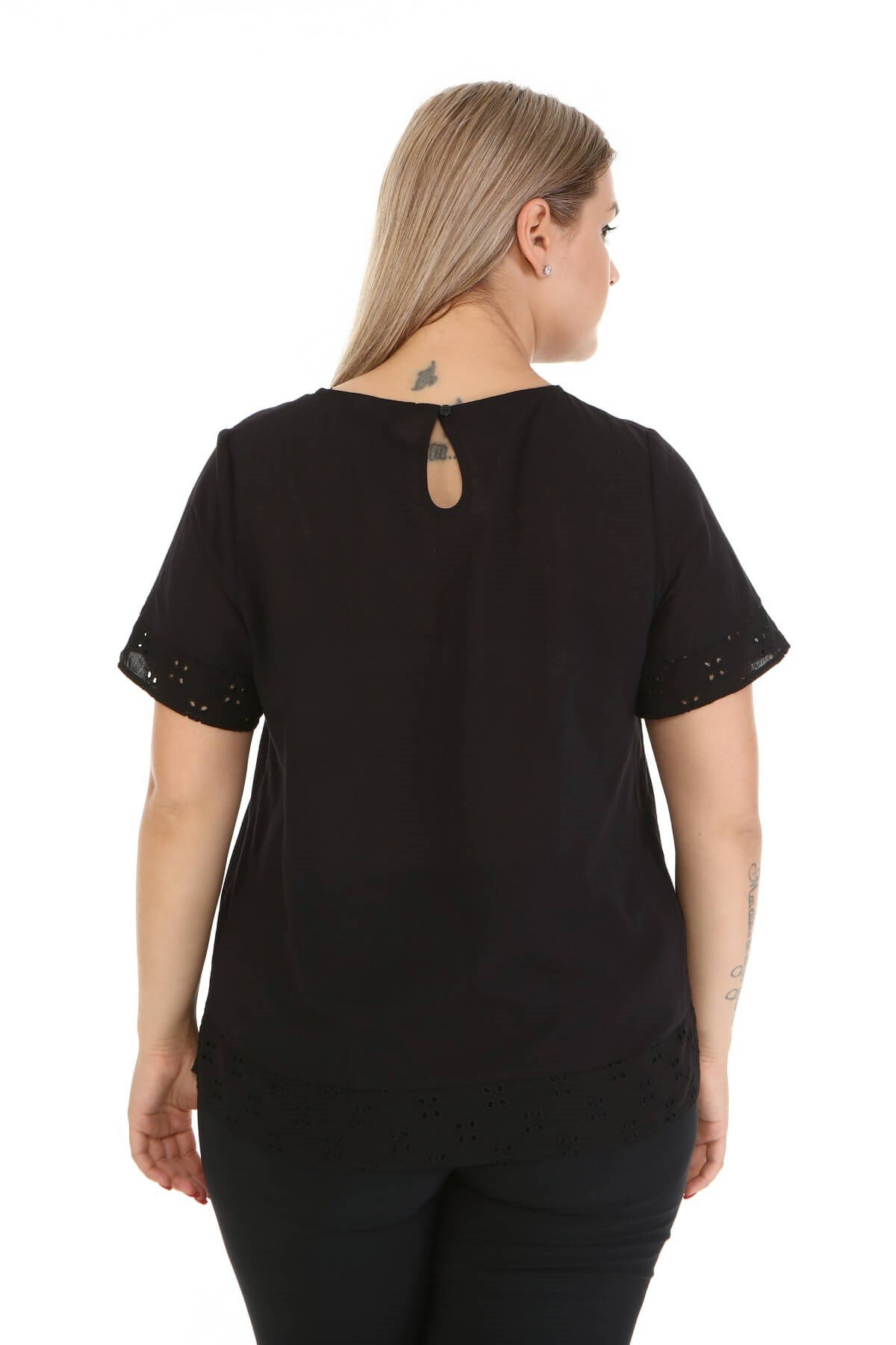 Myline-Kol ve Etek Ucu Fistolu Bluz-Büyük Beden Bluz-66911