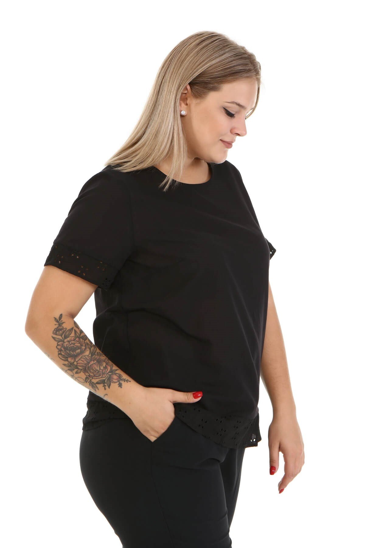 Myline-Kol ve Etek Ucu Fistolu Bluz-Büyük Beden Bluz-66911