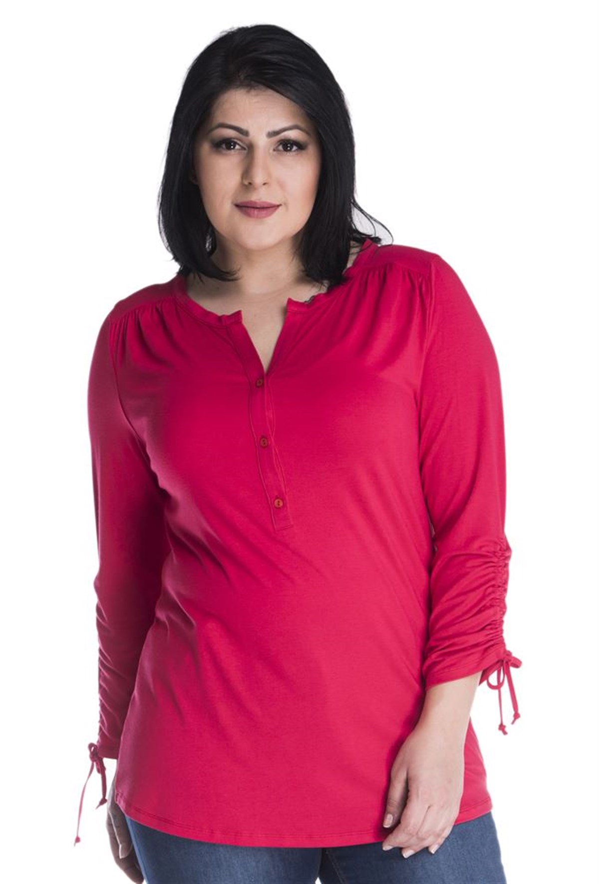 MYLINE-Kolları Ayarlamalı Penye Bluz-Bluz-23447-m