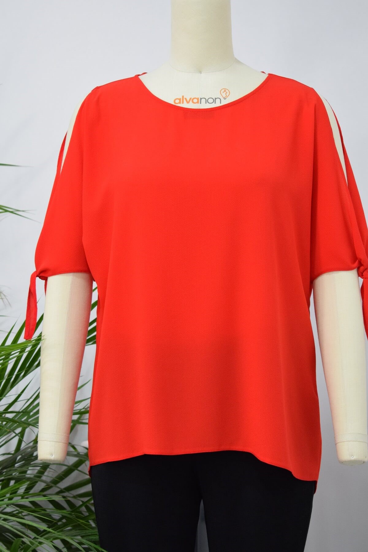 Myline-Kolları Çerçeveli Bluz-Büyük Beden Outlet-56159