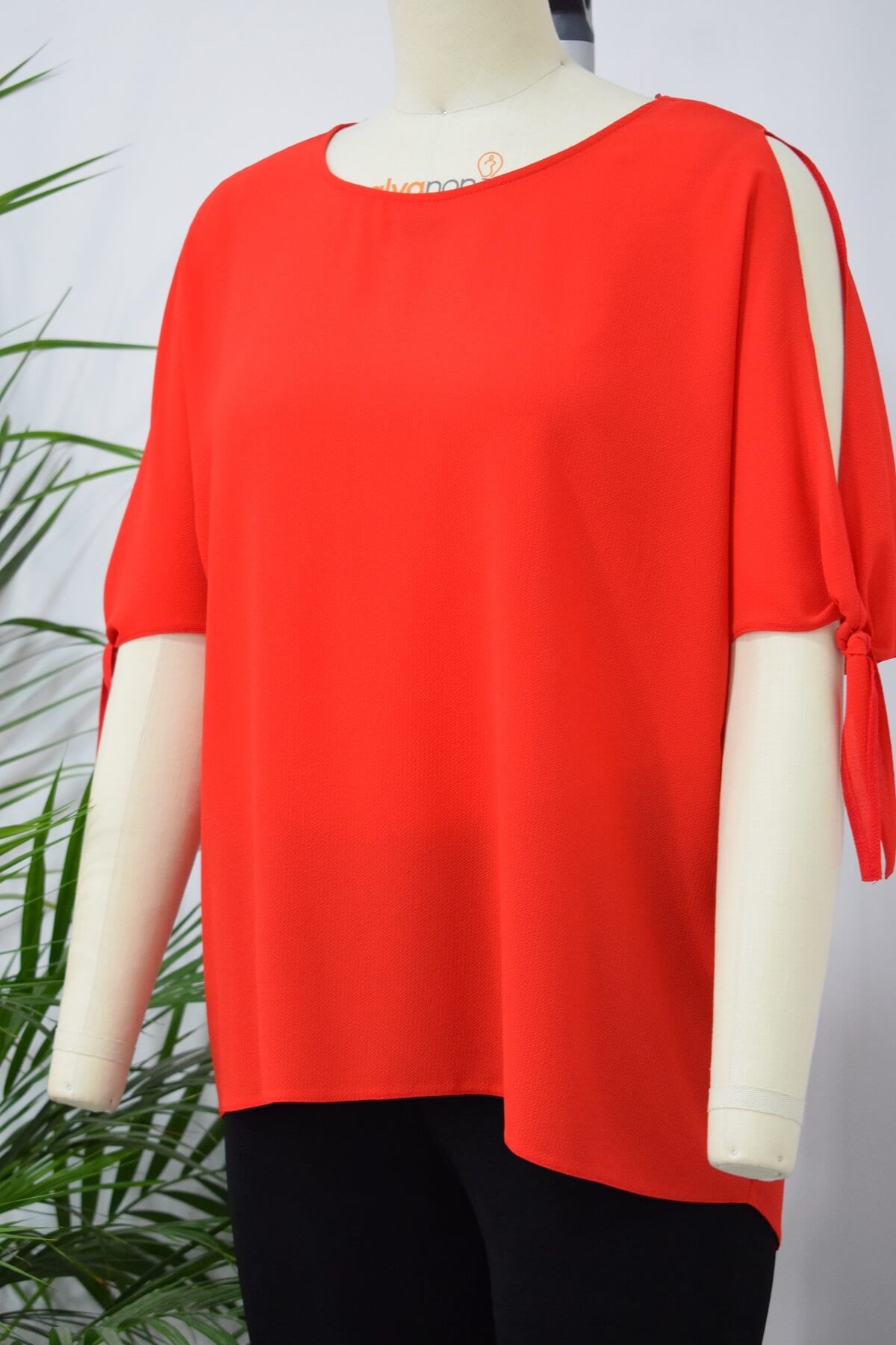 Myline-Kolları Çerçeveli Bluz-Büyük Beden Outlet-56159