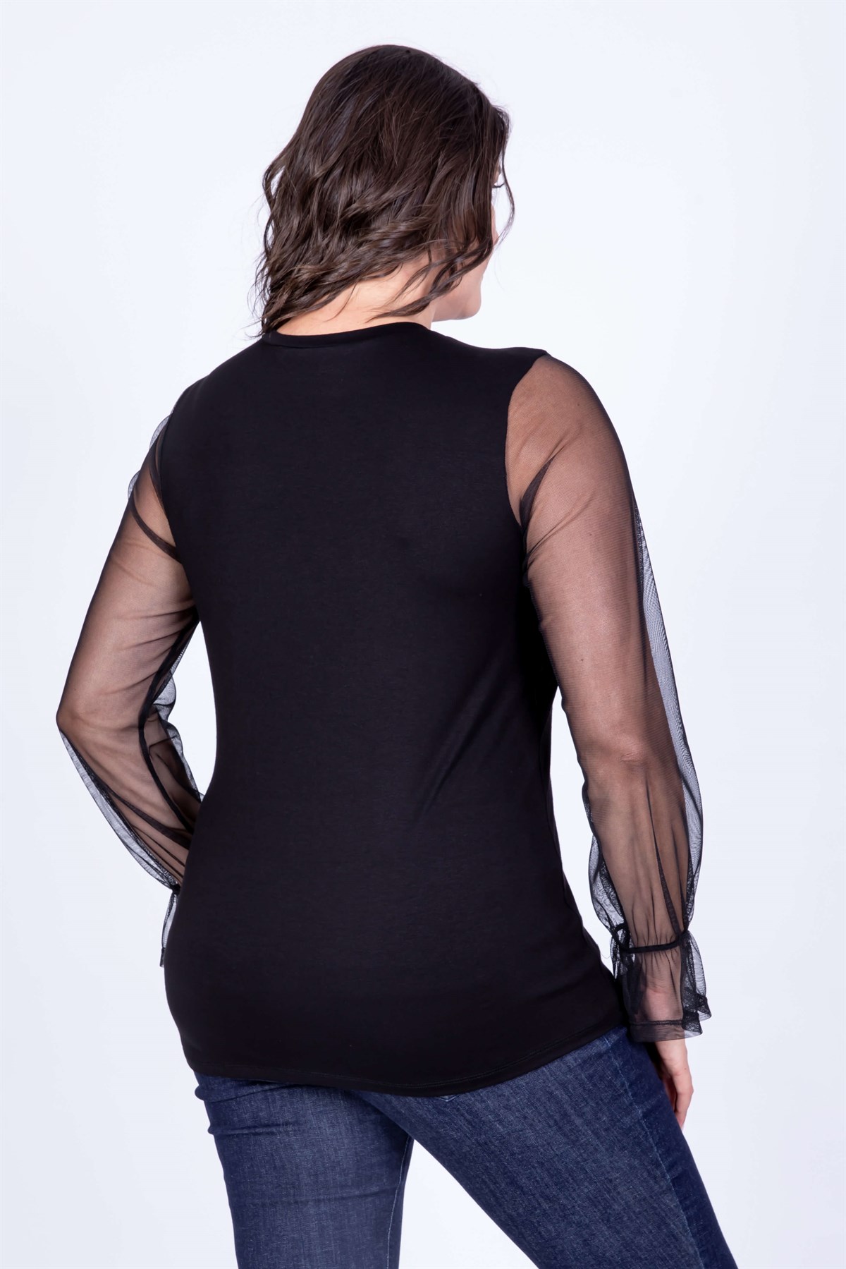 Myline-Kolları Fileli Bluz-Büyük Beden Bluz-35128