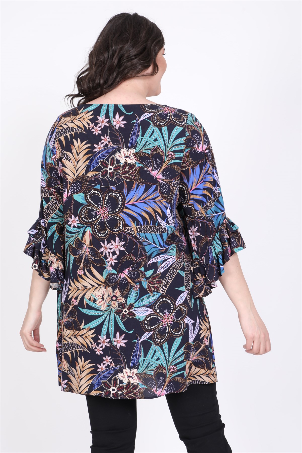 Myline-Kolları Fırfırlı Bluz-Büyük Beden Bluz-45572