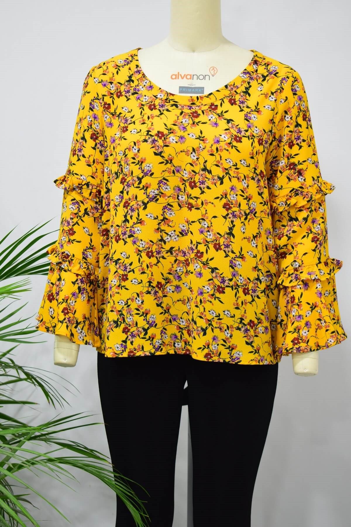 Myline-Kolları Fırfırlı Bluz-Büyük Beden Outlet-56230