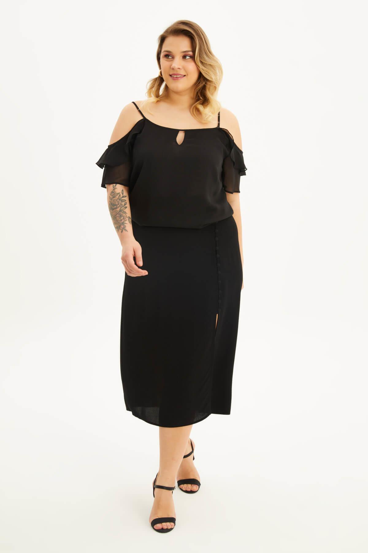 Myline-Kolları Pencereli Fırfırlı Bluz-Büyük Beden Bluz-87898