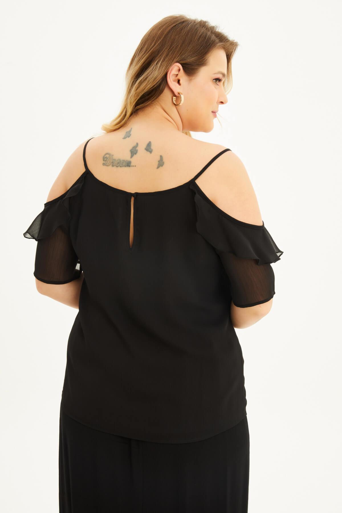 Myline-Kolları Pencereli Fırfırlı Bluz-Büyük Beden Bluz-87898