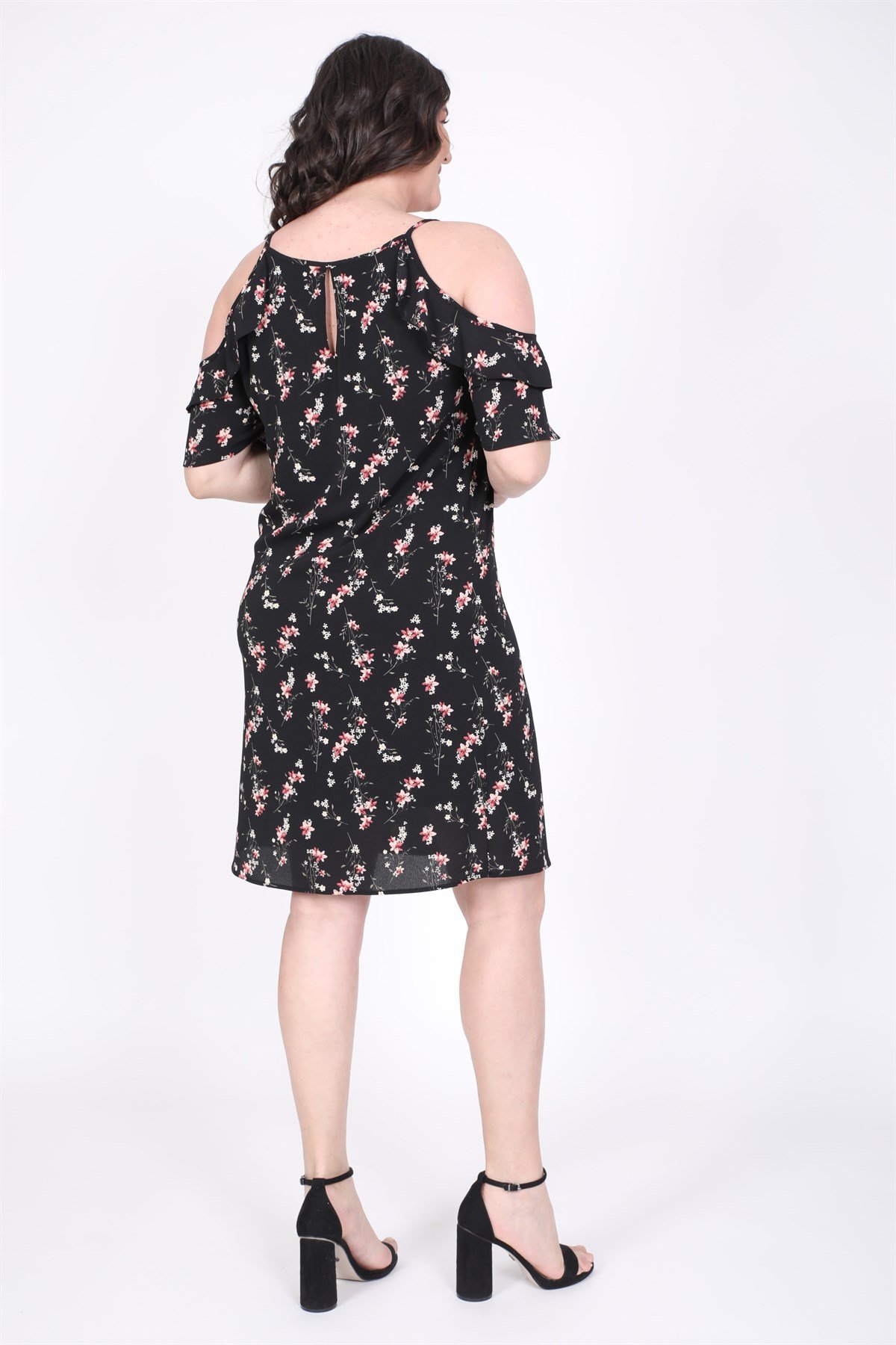 Myline-Kolları Pencereli Fırfırlı Elbise -Büyük Beden Günlük Elbiseler-45494