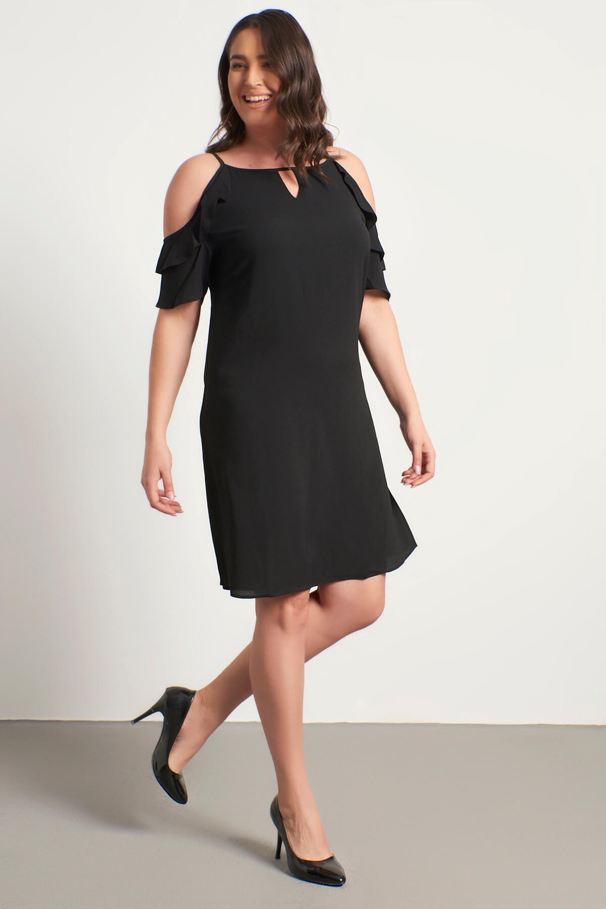 Myline-Kolları Pencerelı Fırfırlı Elbise-Büyük Beden Günlük Elbiseler-23834