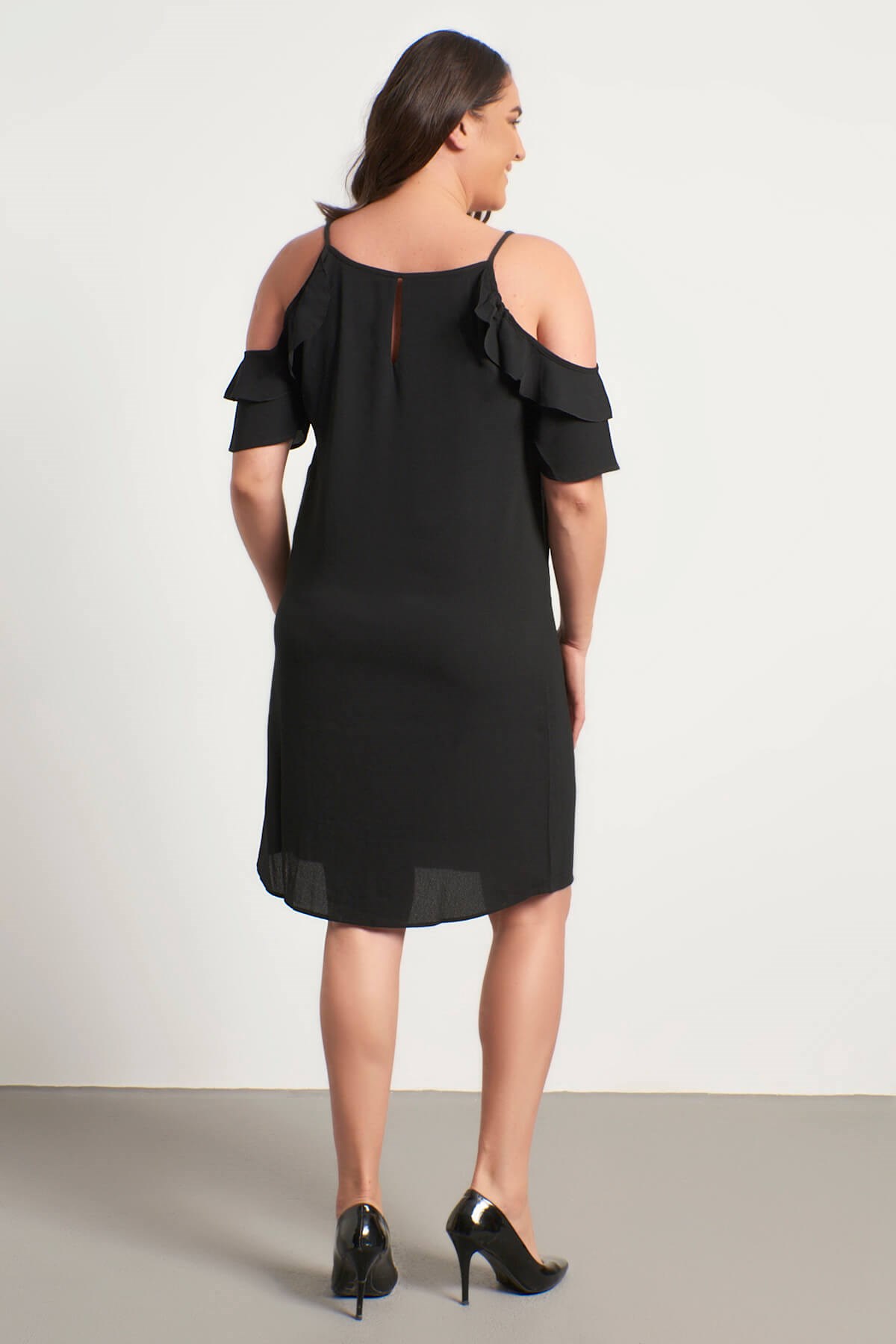 Myline-Kolları Pencerelı Fırfırlı Elbise-Büyük Beden Günlük Elbiseler-23834